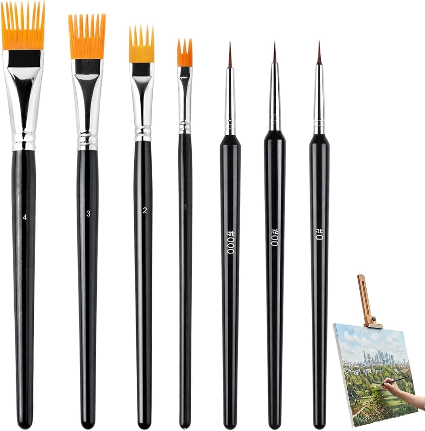 Fine Liner Drawing Pen Set, 4 Oil Paint Brushes and 3 Grainer Brushes for Artists, Precision Striping Pens for Watercolor, Acrylic, Ink, Canvas, DIY Crafts, Sketching, Detailing and Nail Art, 7 Pcs