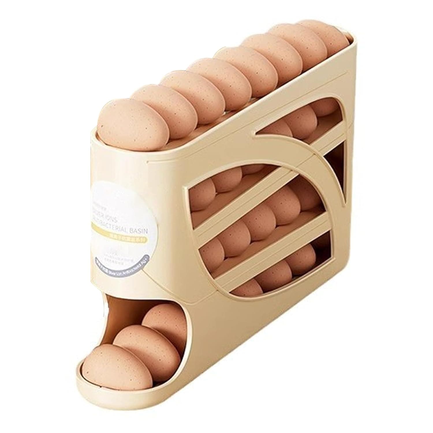 Egg Storage Container,4Tiers Egg Dispenser,Automatic Rolling Egg Tray Organizer,Holds 30 Eggs, Space Saving Refrigerator Egg Roller, Works in The Kitchen, Cabinets,Dining Table,Refrigerator (Beige)