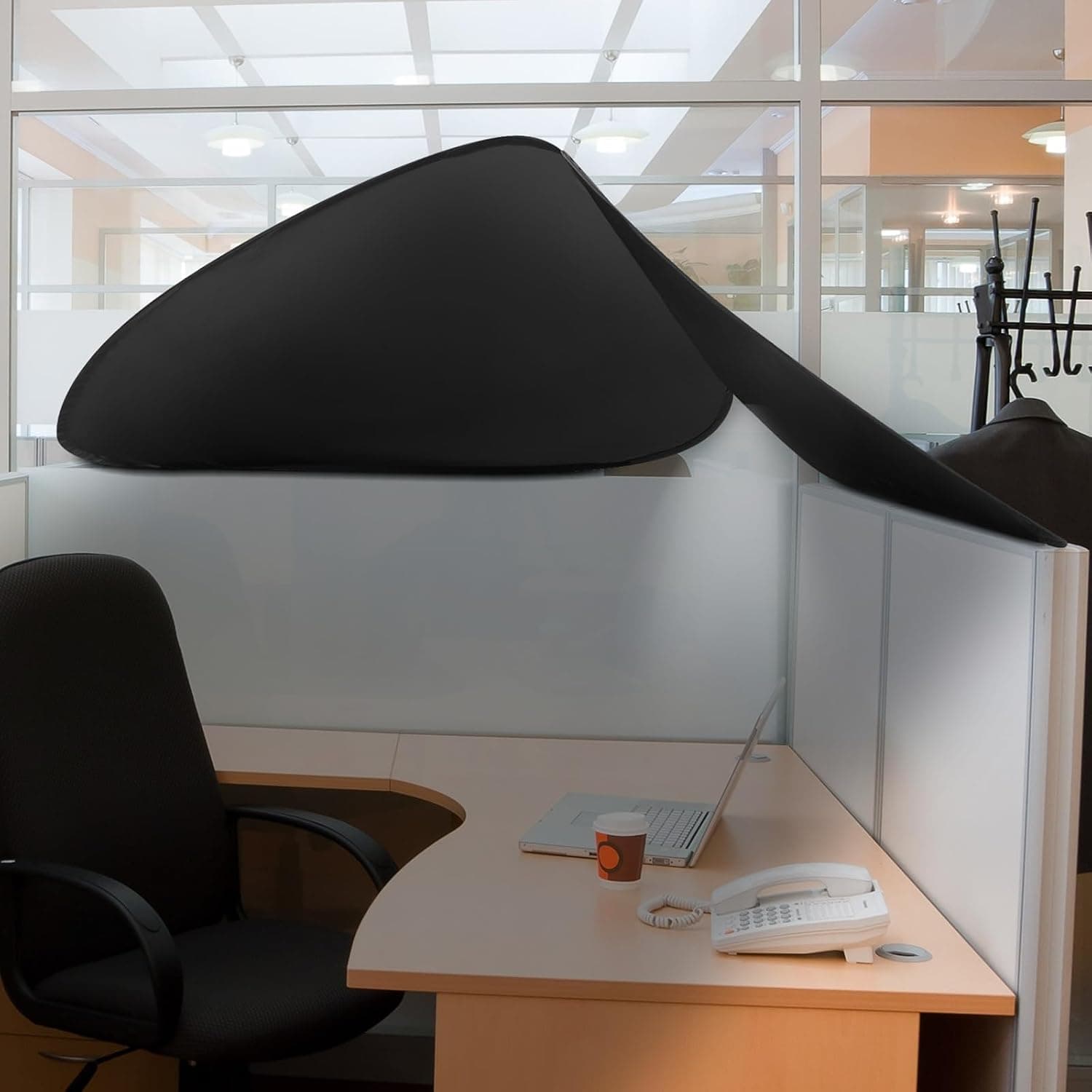 62x31 Inch Foldable Office Cubicle Shade, Portable Desk Canopy Blocks Light and Airflow, Creates a Private Workspace for Light Sensitive and Focused Work, Black