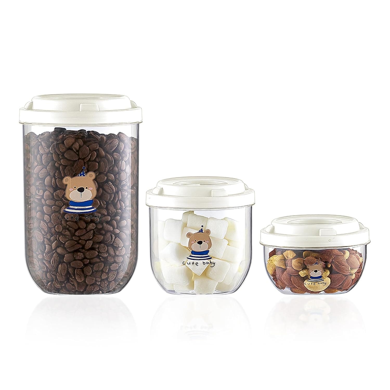 Dog Food Storage, 3PCS Airtight Transparent Pet Food Storage Container Set, Multi-Size Leakproof Dog Treat & Cat Food Storage Canisters (White)
