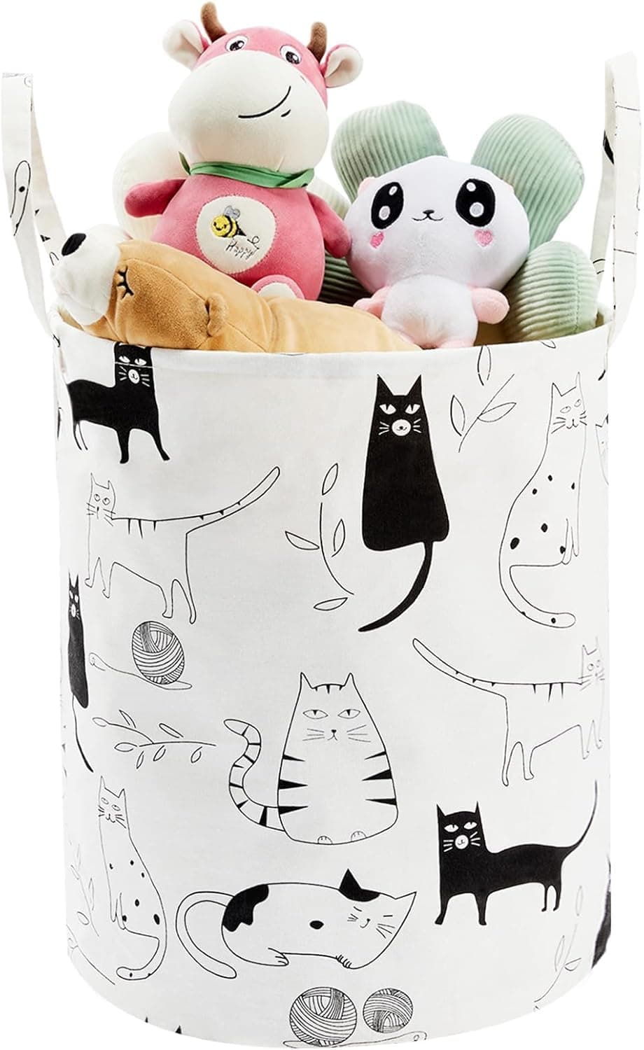 Baby Laundry Basket with Long Handles, Collapsible Cartoon Cat Design Toy Storage Hamper for Nursery, Bedroom Decor, Portable Tall Storage Bin with Waterproof Lining , 40*50 cm