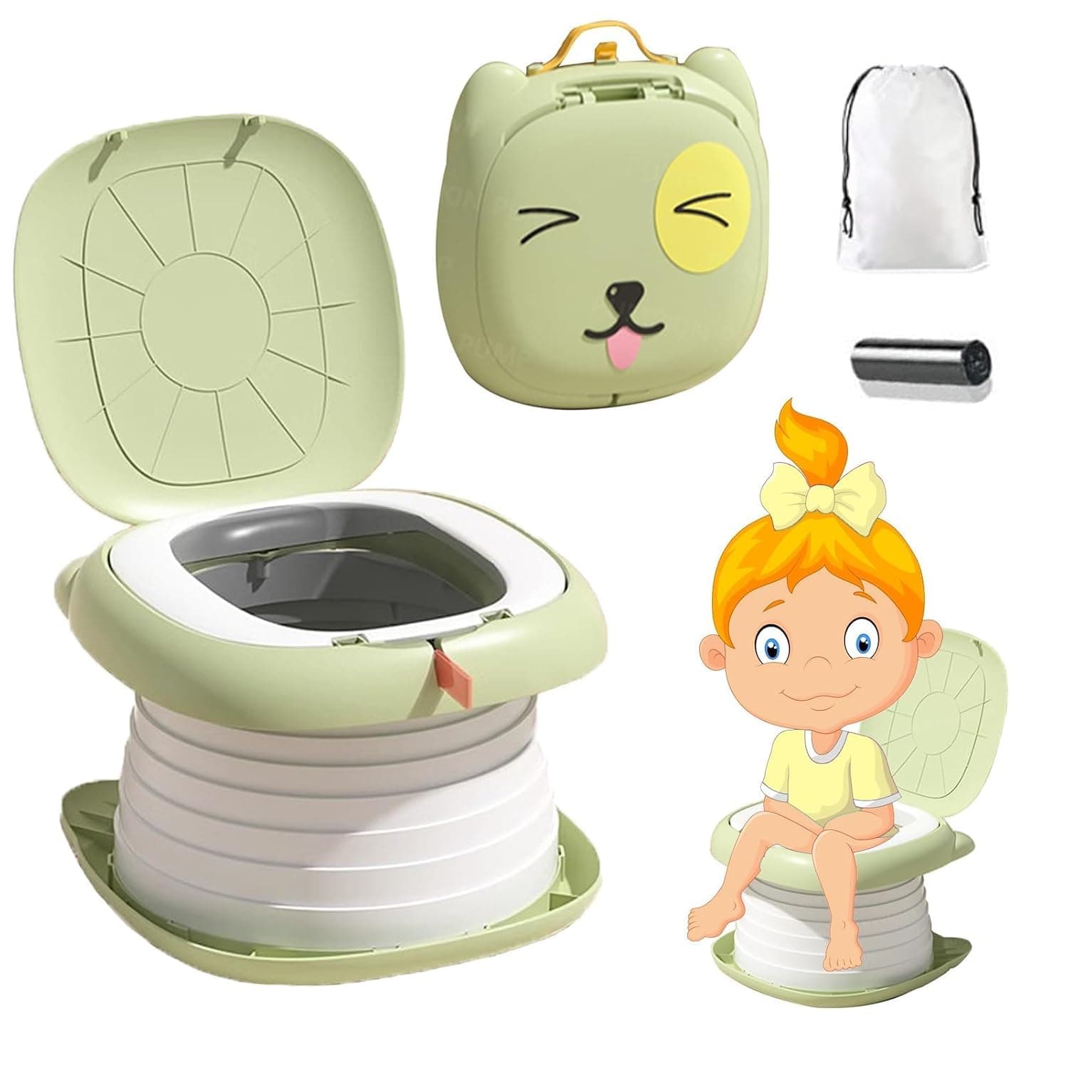 ALMEKAQUZ Folding Toddler Potty Chair, Portable Travel Toilet Trainer, Children Training Seat for Road Trips, Kids Commode for Camping, Foldable Commode for Boys and Girls, Outdoor Use
