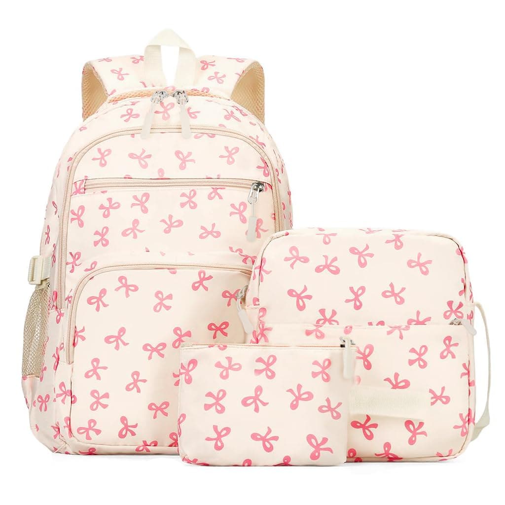 HANNEA® Girls School Backpack Set of 3, Cute Kawaii Preppy Bookbag with Shoulder Bag & Pouch, Lightweight Durable Back to School Bags for Kids Teens Elementary Middle Secondary
