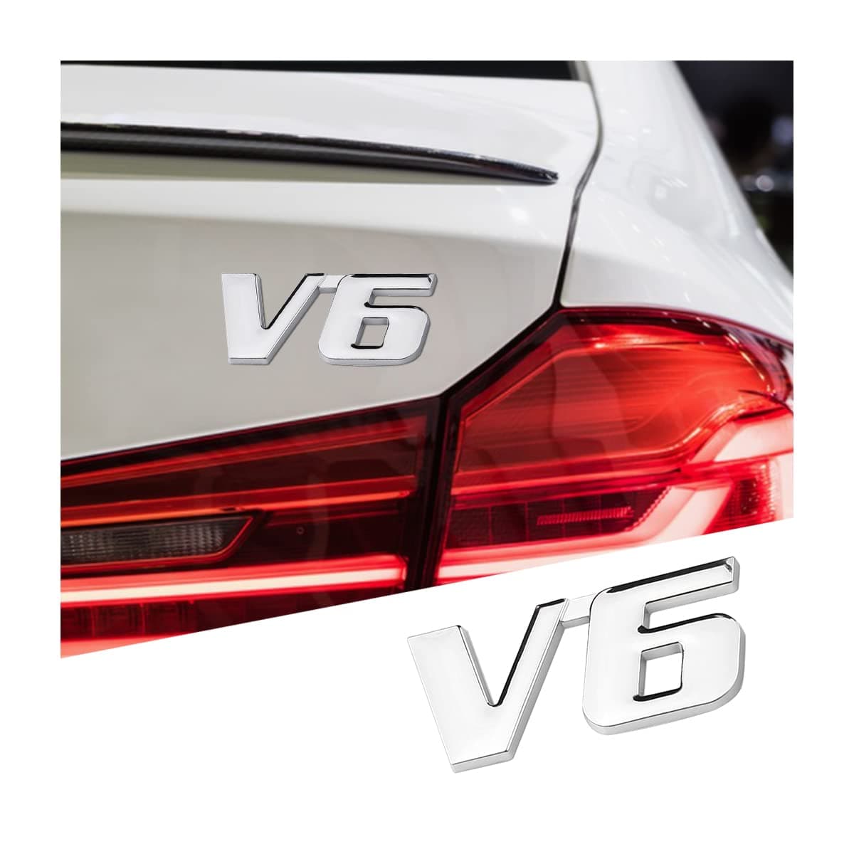 AUCELI V6 3D Car Emblem Badge Decal, 2PCS Auto Trunk Rear Tailgate Metal Sticker, Car Side Fender Letter Nameplate Logo, Vehicle Exterior Decoration Replacement Universal for Truck, SUV, Van (V6)