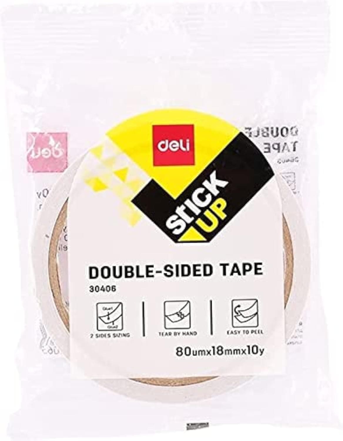 Deli E30406 Double Sided Tape, 9 Meter Length x 18 mm Width, White