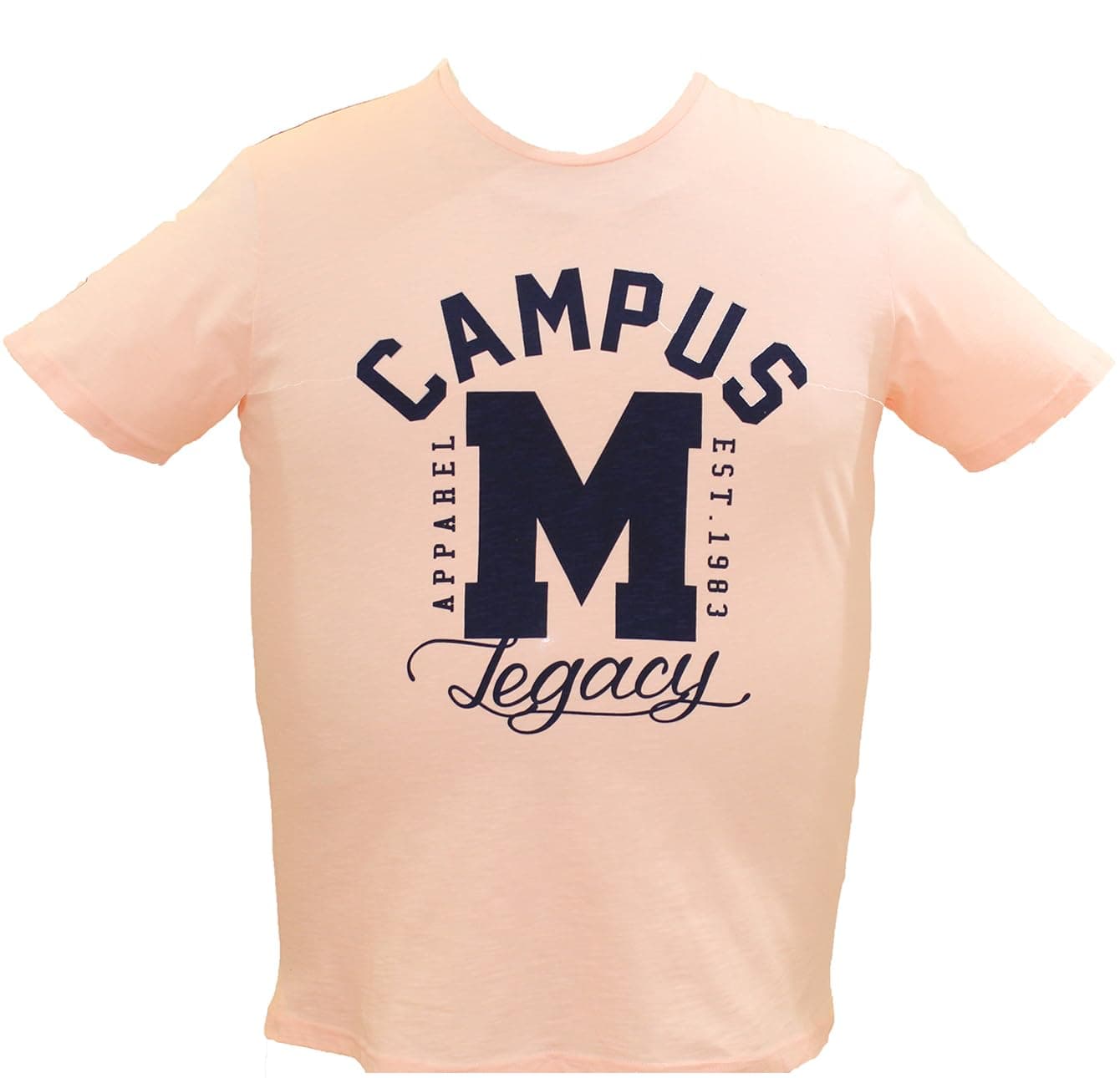 MAX..L Men's Big Size Crew Neck Graphic T-Shirt - 100% Cotton Regular Fit Printed Short Sleeve Summer Tee, Peach Pink - 674074046 6XL