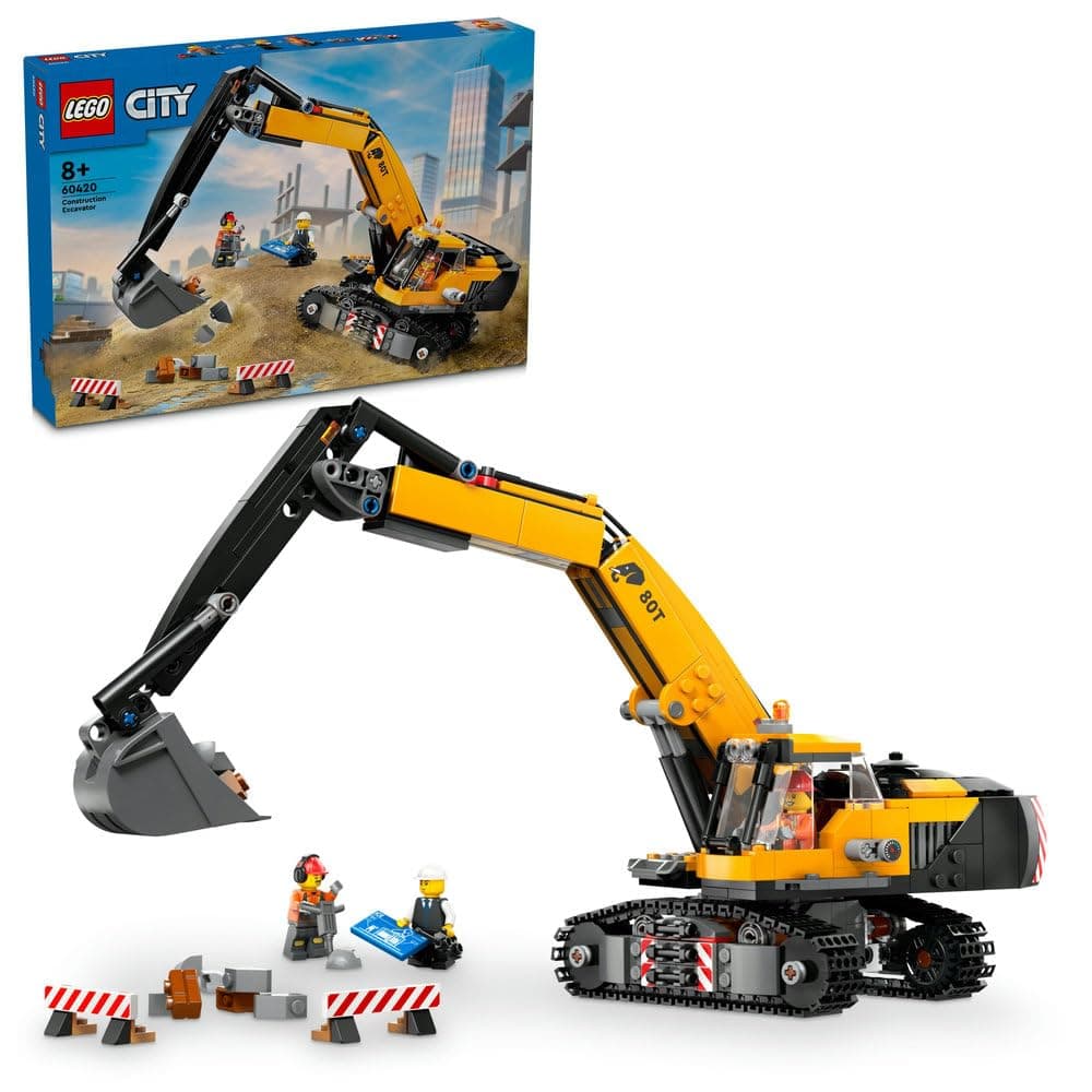LEGO City Yellow Construction Excavator Toy Digger for 8 Plus Year Old Boys, Girls & Kids, Vehicle Set with Driver, Worker and Architect Minifigures for Fun Role Play, Birthday Gift Idea 60420