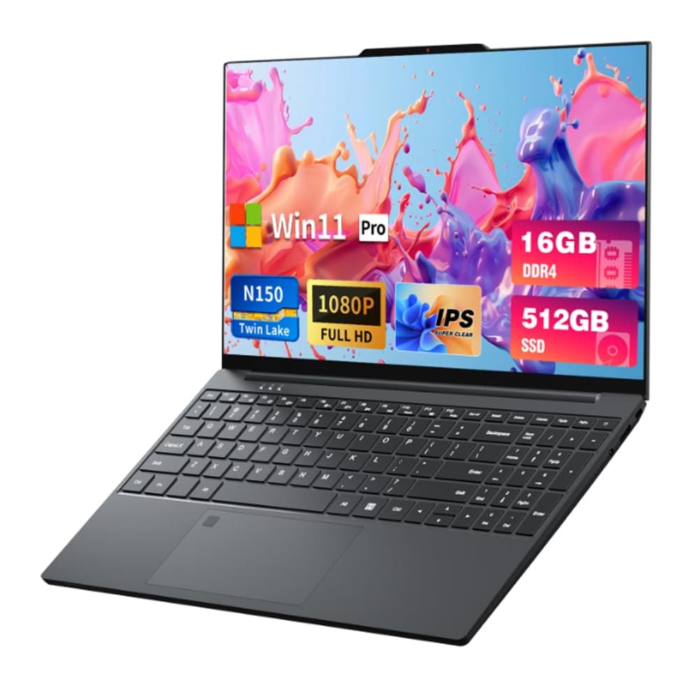 DUNHOO Laptop, 15.6 inch Laptops with N150 Processor(Beat to i3-1115G4, up to 3.6GHz), Gaming Laptop 16GB RAM 512GB SSD, Laptops Computer Metal Shell, Fingerprint Unlock, MINI HDMI 100W Webcam Numpad