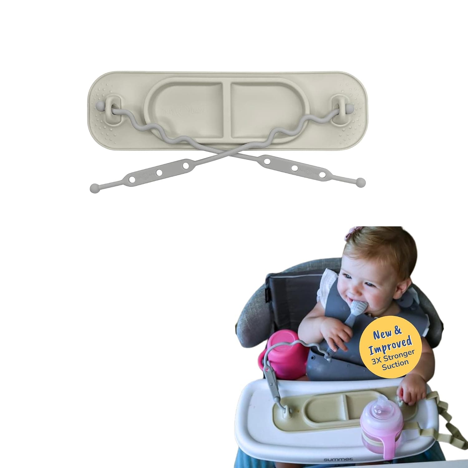 BUSY BABY Silicone Mini Mat - New and Improved Suction Cups, 2 Straps to Secure Baby Essentials, Self Feeding, Baby Led Weaning, Travel Wet Bag Included (Tan Mini)