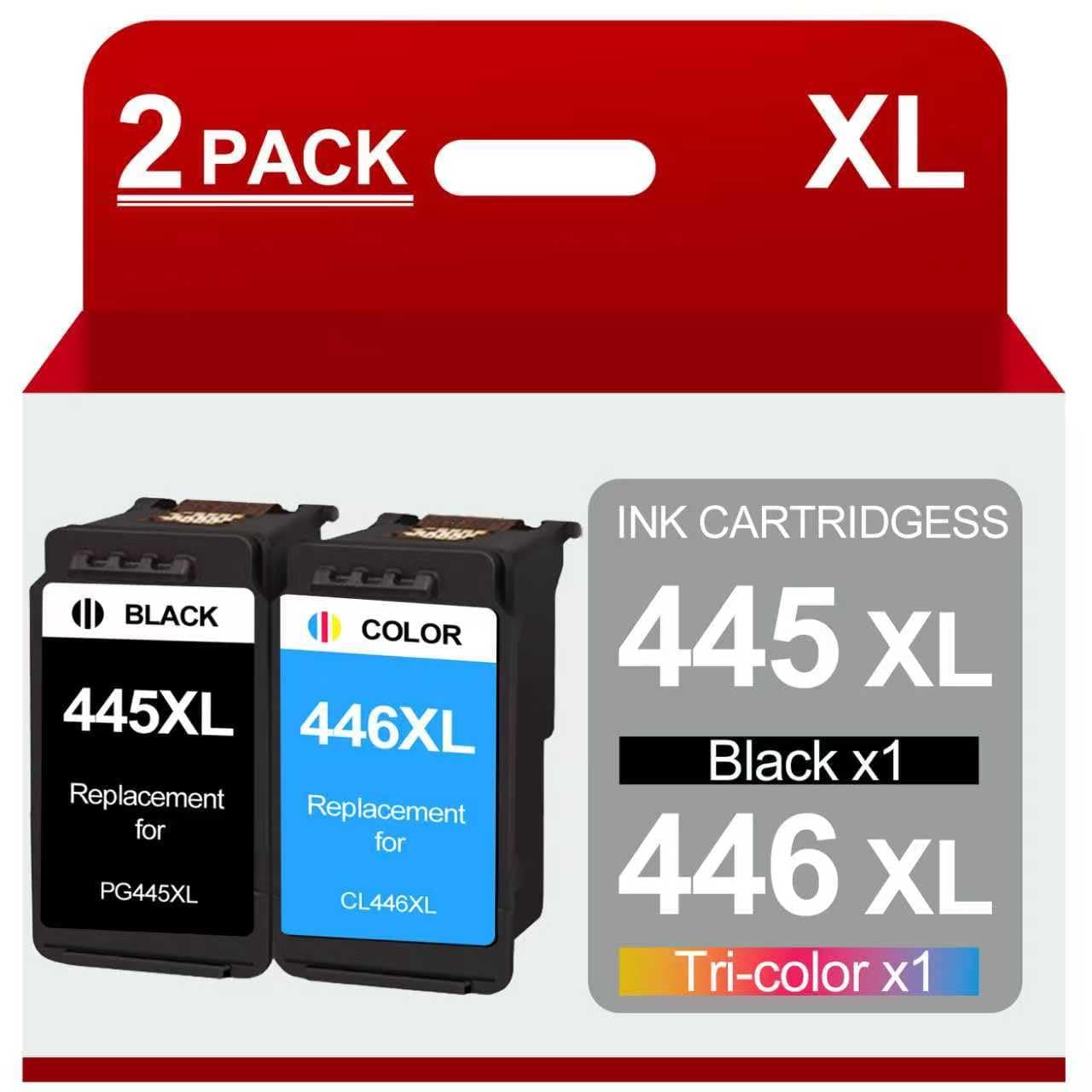 خراطيش حبر PG-445XL CL-446XL 445 446 بديلة عالية الانتاجية لحبر كانون 445 446 متوافقة مع طابعات كانون IP2840 MG2440 MG2540 MG2940 (عبوة من قطعتين، 1 اسود، 1 لون)