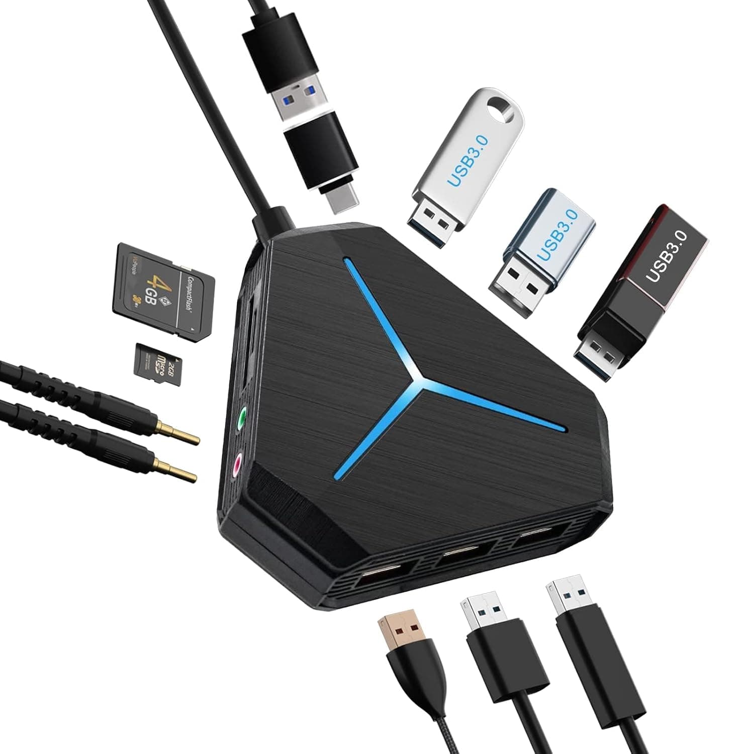 USB Hubs Audio Adapter, with 3.5mm Headphone & Microphone and 6 USB Jack, Portable USB Adapter Mini Multiport Expander for Windows, Mac, Linux, PC, Laptops, Desktops, PS4 (10-in-1)