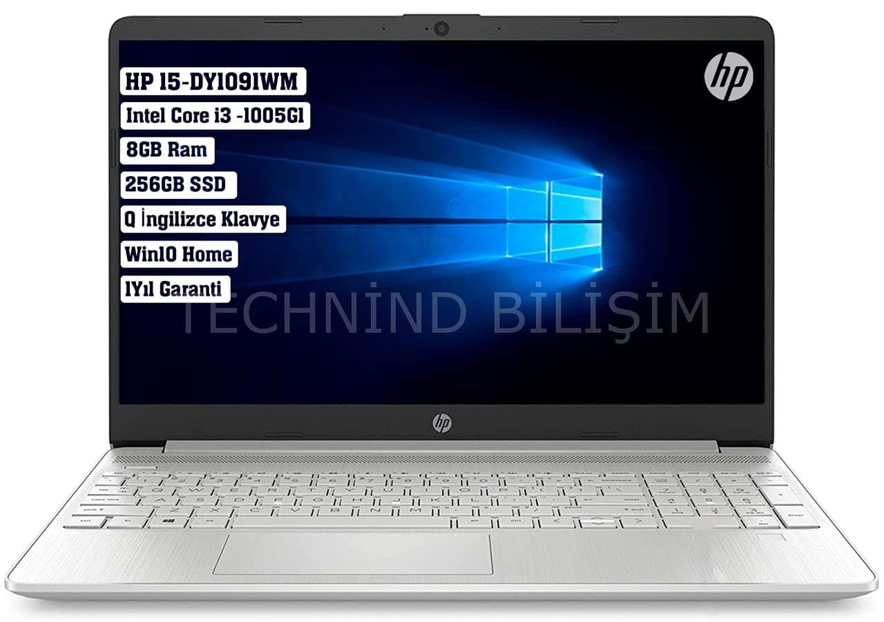 Hp 15 Dy-1091wm Laptop, Core i3-1005G1 8gb RAM 256gb SSD 15.6” windows 10 English Keyboard (Silver)