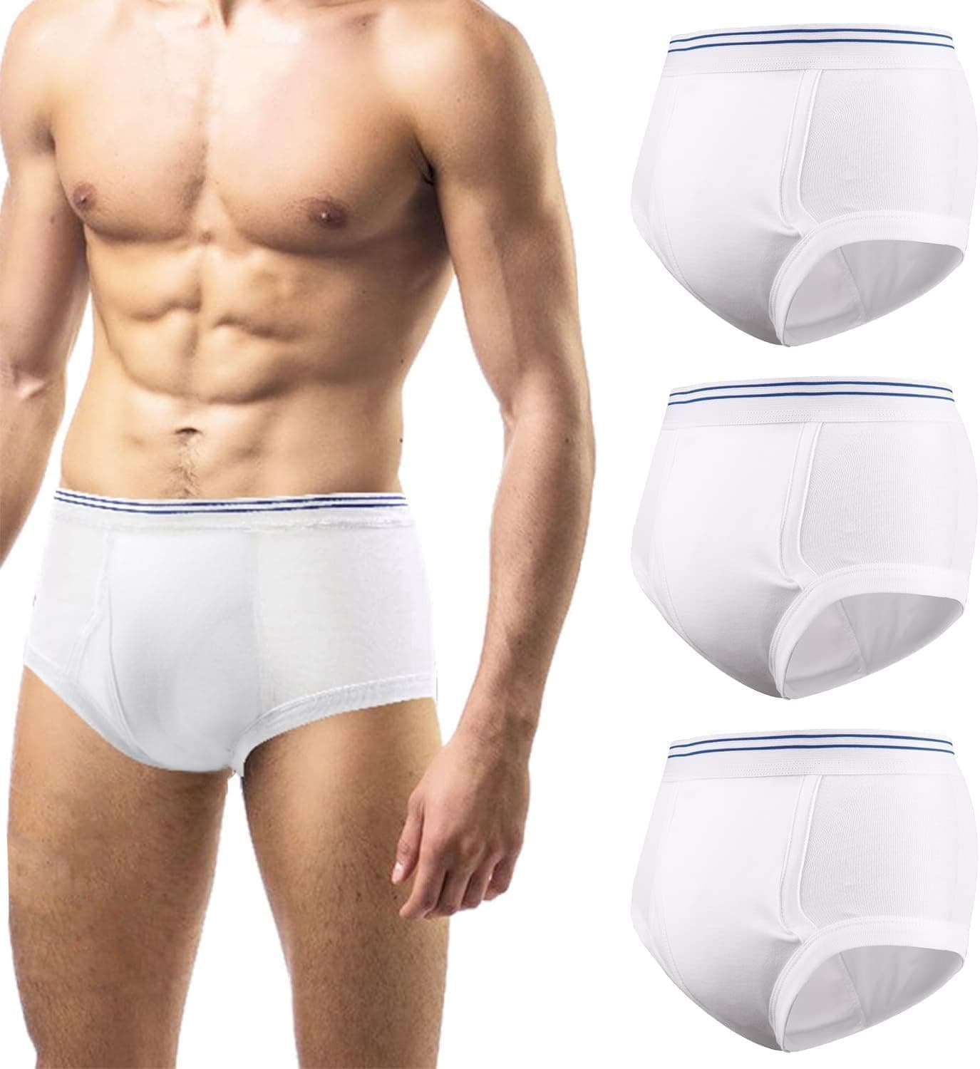 CARER Healthcare Incontinence Pregnancy Mens Briefs 3-Packs Men’s Underwear Cotton Washable Reusable Underwear for Men, Built in Cotton Pad, Large | 150ml Moderate Absorbency, 4-Layer Leak Protection, Machine Washable & Reusable, Discreet, Cotton Brief, Front Fly Opening
