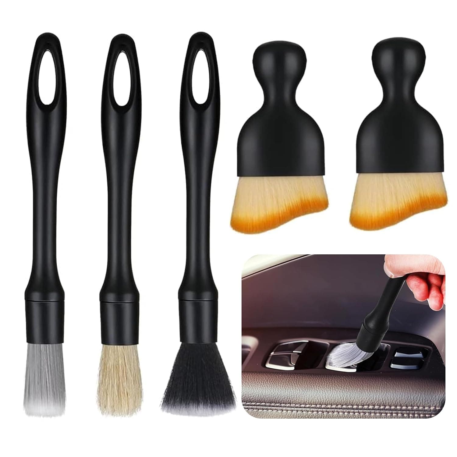 Pack of 5 Car Detailing Brush, Cleaning Brush, Car Interior Cleaning Soft Brush, Soft Bristles Detailing Brush, Dust Clean Brushes, No Scratches, for Car Interior and Car Care