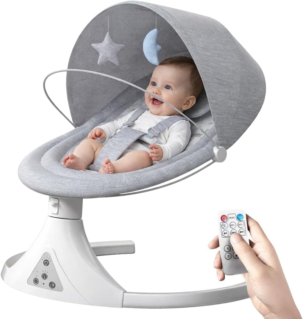 Electric Baby Rocking Chair with Remote Control, Adjustable Backrest & Bluetooth Music, Infant Rocker with Soothing Swing Levels, Stable Metal Frame for Babies 0–12 Months