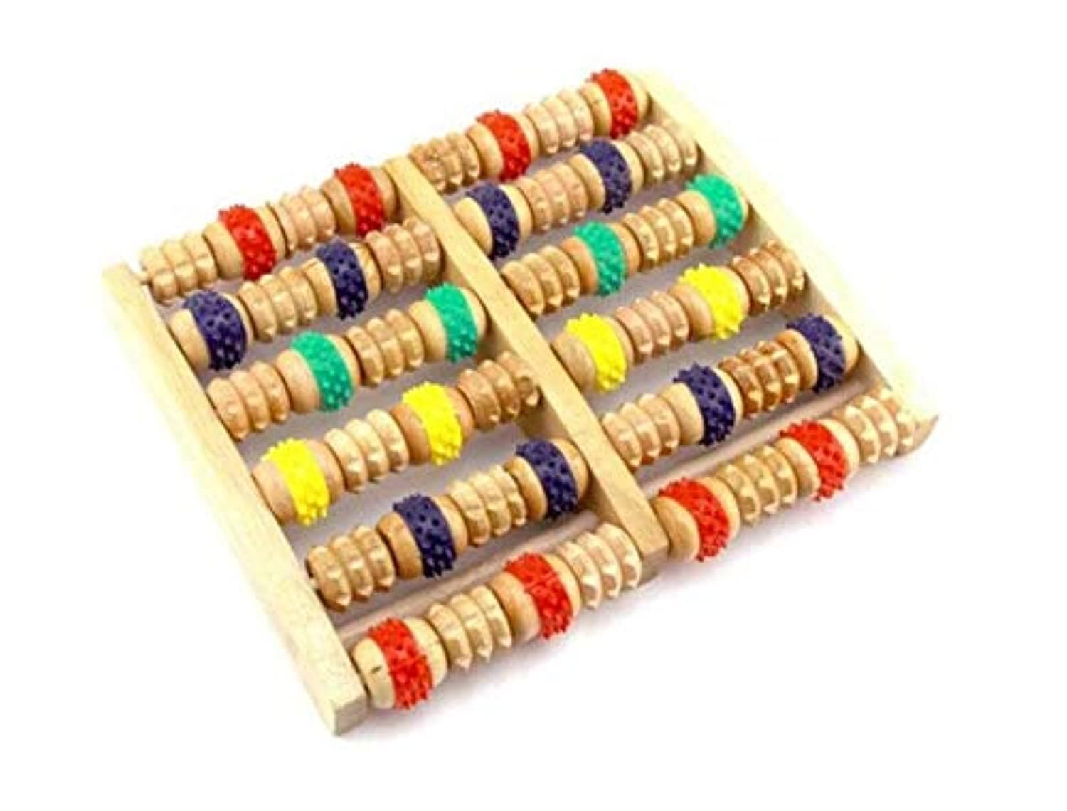 6 Rows Wheelw Wooden Massager Colorful Reflexology Stress Roller Relax Relief Foot Massage
