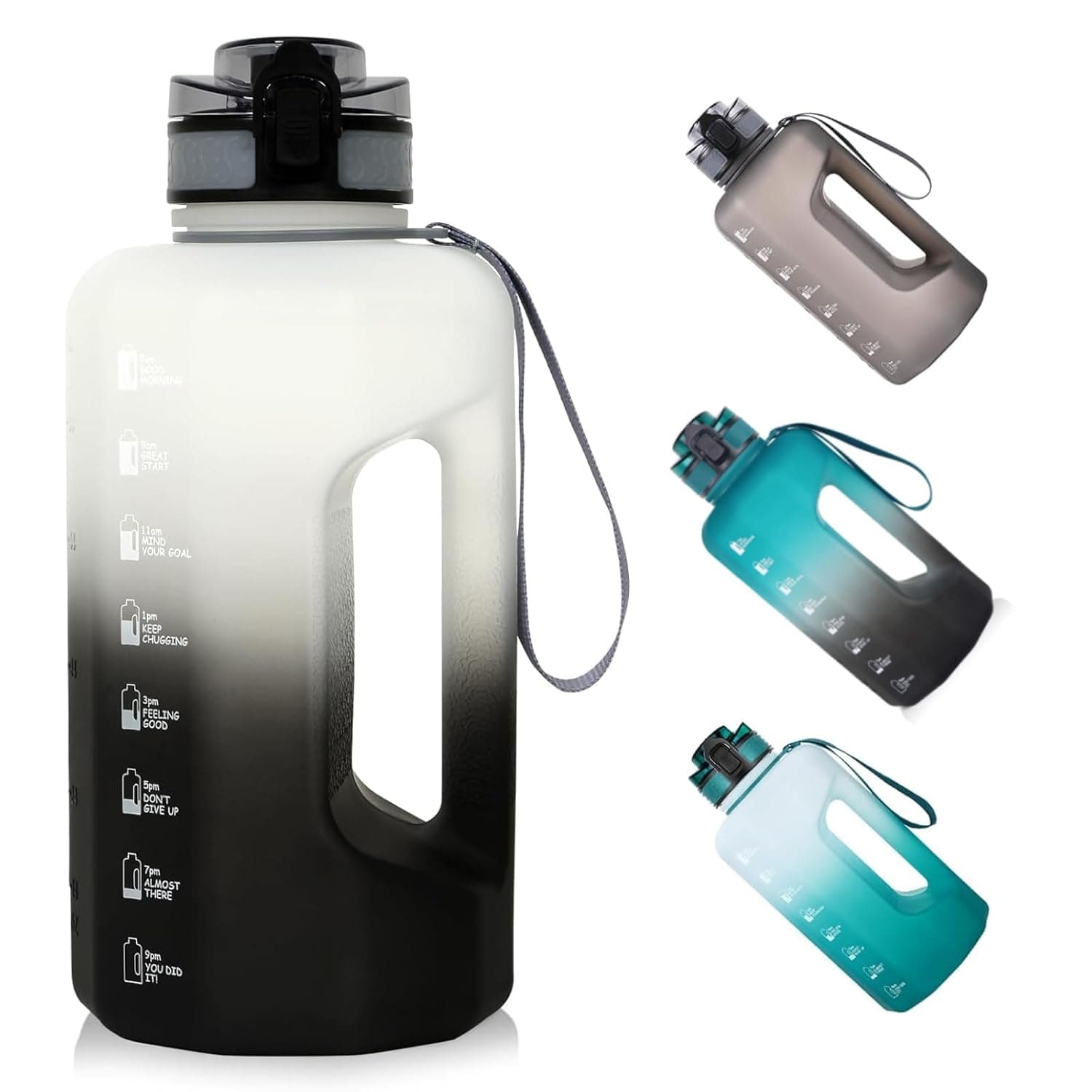 GEMFUL Water Bottle with Motivational Time Marker - 2.2 Liter | Daily Hydration Tracker Jug BPA Free for Office Man Women Wellness