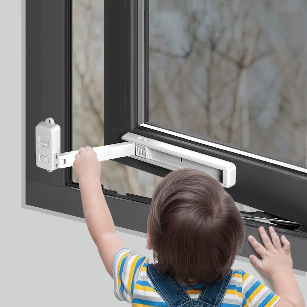 EUDEMON Window Lock Children Protection Window Restrictor Child Safety Window Stopper Falling Prevention Locks Limiter Easy to Install and Use 3M VHB Adhesive no Tools Need or Drill(1 Pack,White)