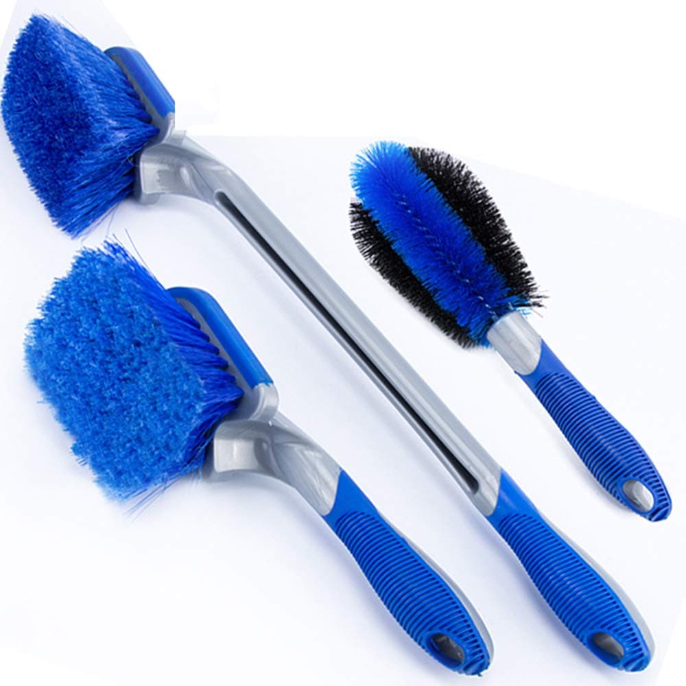 BONV Car Wheel/Tire Brush Car Wash Brush with Handle Special Cleaning Supplies Tool Steel Ring Rims Wheel Brush Car Motorcycle Bike Accessories 3PCS/Set