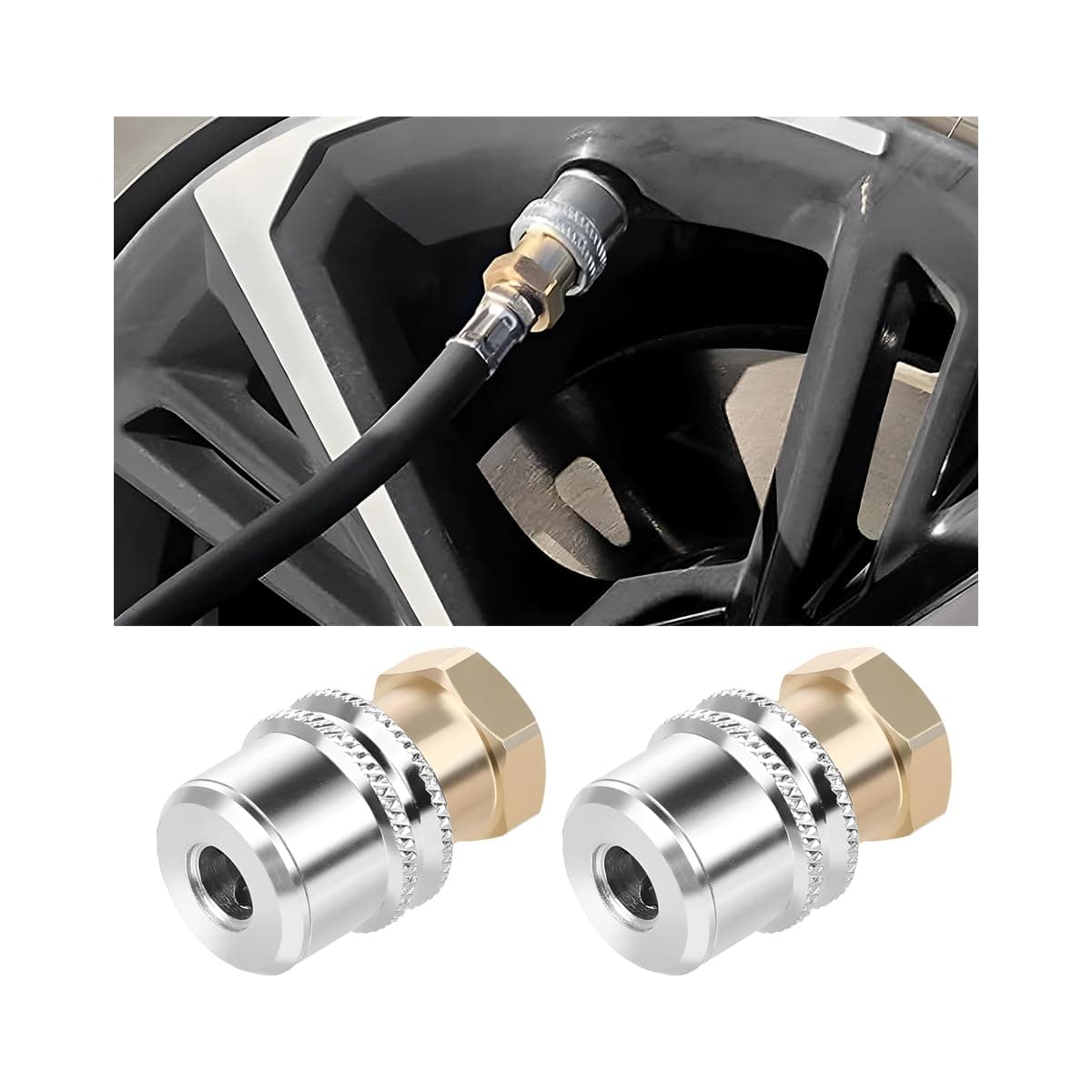 Bittwee Brass Car Lock On Air Chuck, 2PCS 1/4" FNPT Closed Flow Quick Connect Vehicle Tire Inflator Valve for Air Compressor, Clip-On Locking Automotive Tire Inflator Chuck, Universal Fit