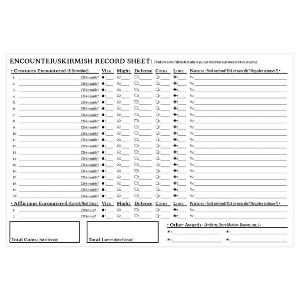 GreenBrier Games Folklore: The Affliction - Encounter Record Pad