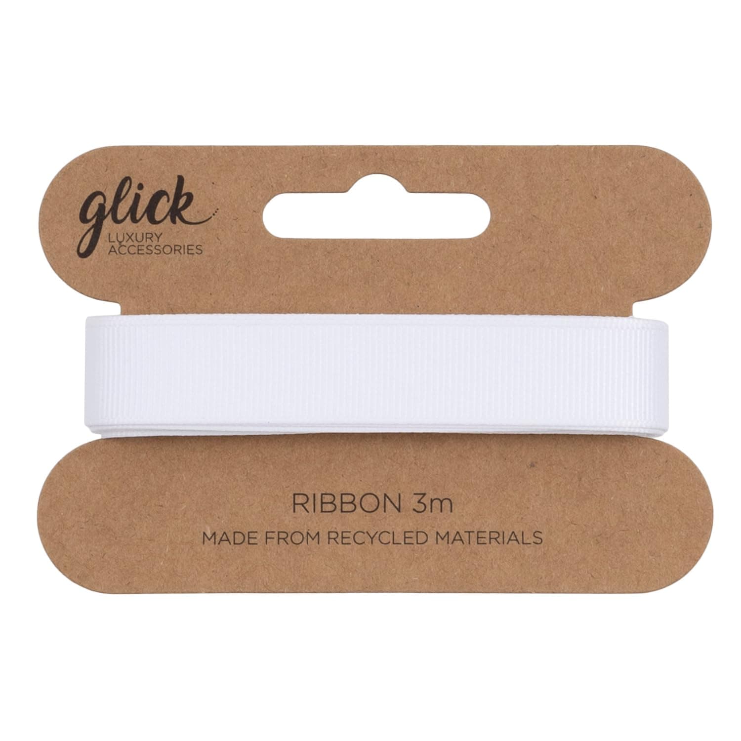 Glick Luxury White Gros Grain Ribbon 3 Metres in Length, for Gift Wrapping and Other Arts & Crafts, 1.6 cm x 3 metres