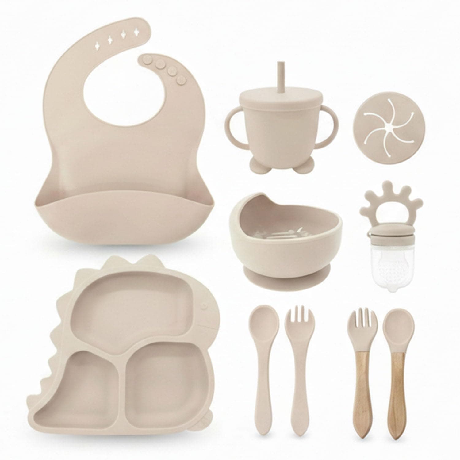 LinJie Baby Feeding Set,Baby Led Weaning Supplies,Baby Tableware Set With Large Crumb Pouch Suction Bowl Cup Fork And Spoon Toddler Cutlery Set
