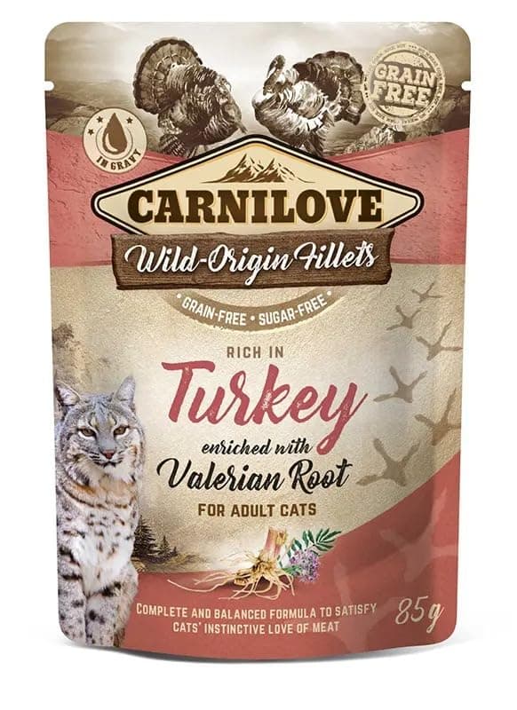 Carnilove Cat Wet Food with Turkey & Valerian for Adults – 24×85 g Pouches
