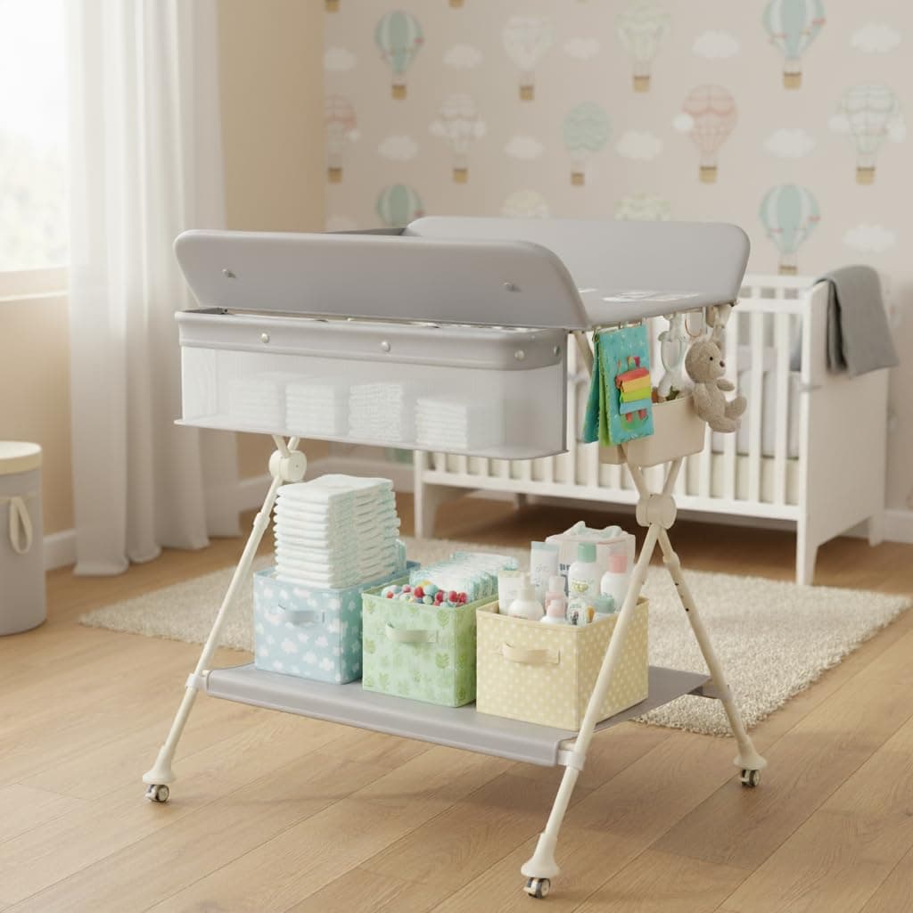 Bentifar Portable Folding Changing Table with Adjustable Height and Waterproof Pad, Designed for Parents, Loved by Babies