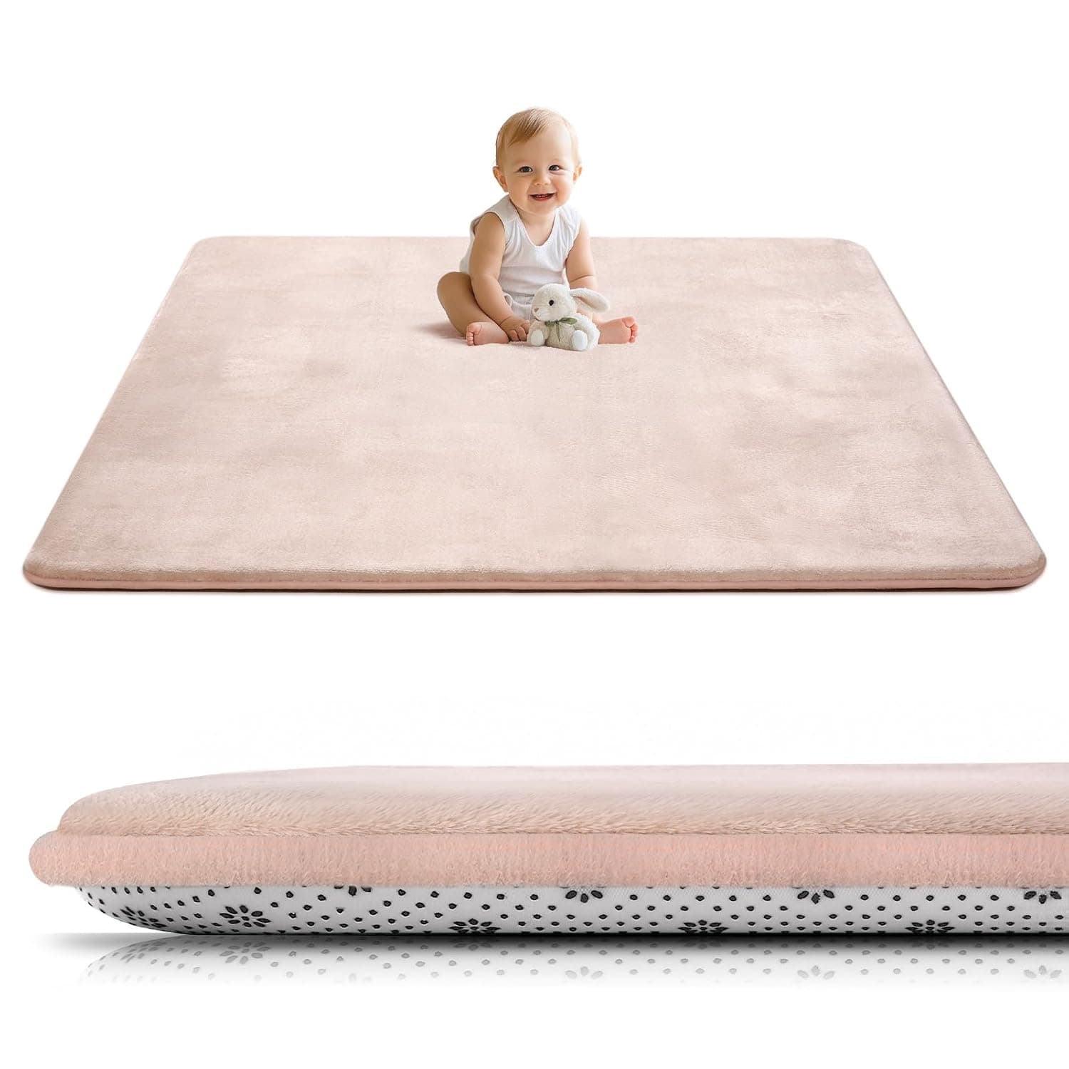 Crawling Mat Baby 150 x 200 cm, 3 cm Thick Foam Play Mat, Ultra Soft Support and Plush Feel Carpet Children's Room Easy Care Crawling Blanket Baby with Non-Slip Underside, Pink