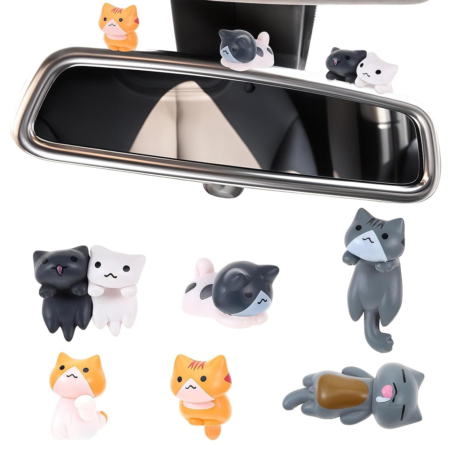 Bukela 6 Pieces Mini Cat Cute Car Decorations, Rearview Mirror and Gauge Decorations, Cute Car Rearview Mirror Interior