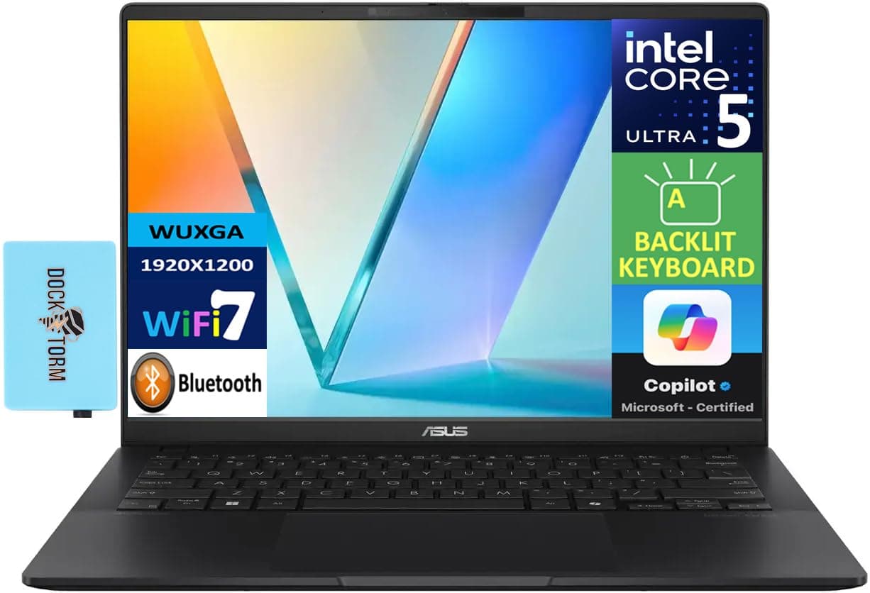 ASUS Vivobook S 14 Q423 AI Powered Laptop 14.0" OLED FHD+ Display (Intel Ultra 5-226v, 16GB LPDDR5X, 512GB PCIe SSD, AI Copilot, Backlit KB, 2 Thunderbolt 4, WiFi 7, Win11Home) w/DKZ USB Port Expander