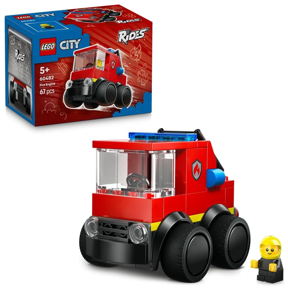LEGO City Rides – Fire Engine 60482 | Emergency Vehicle Building Set, Firefighter Junior Minifigure, Party Bag Filler, Gift for 5+ Year Old Boys & Girls, 67 Pieces