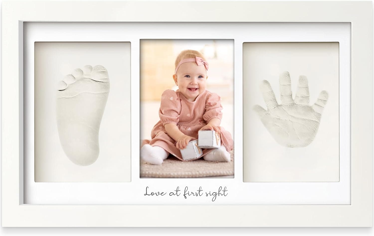 Durku Baby Hand and Footprint Kit, Clay Newborn Keepsake Frame Set with Non-Toxic Inkless Clay, 3-Opening Personalized Baby Shower Gifts for Girls Boys, Nursery Decor, White