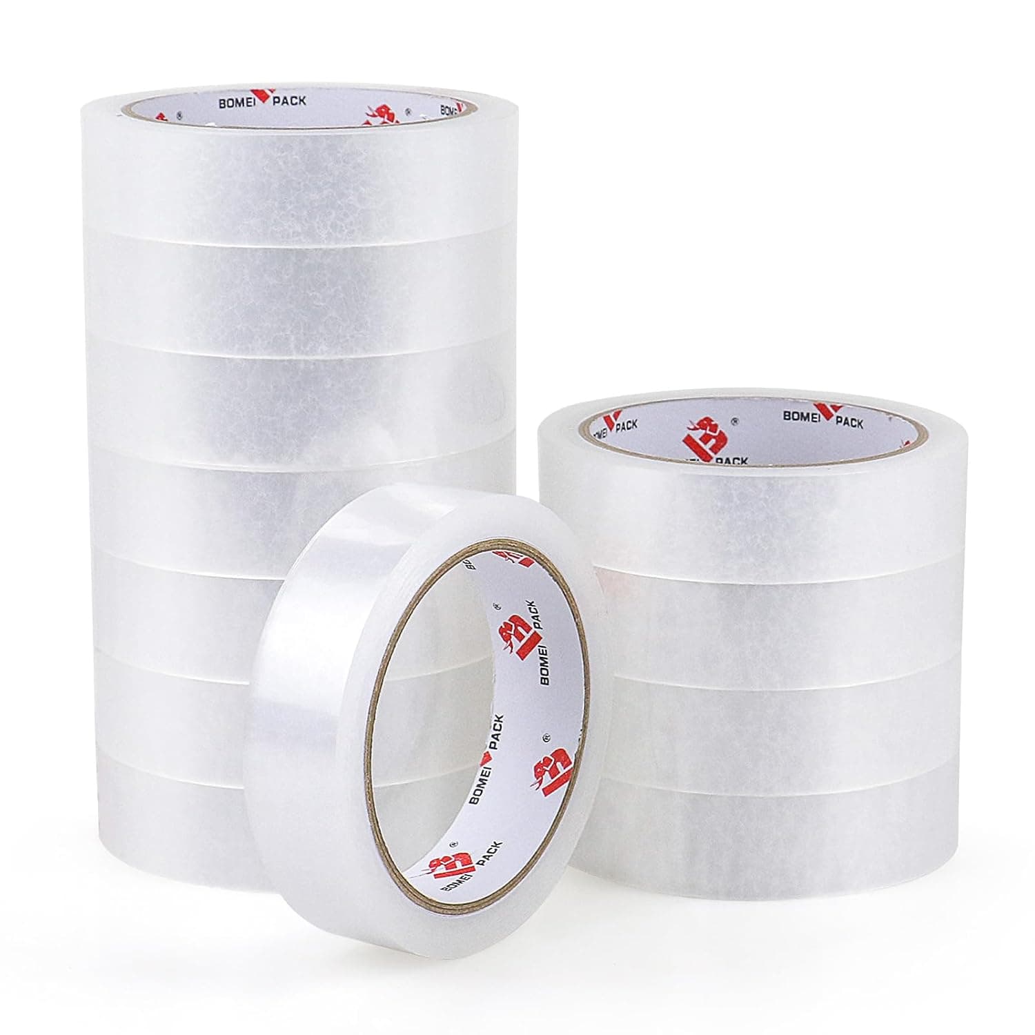 BOMEI PACK clear ribbon, 1 inch x 164 ft, clear tape refills, 3" large roll stationery tape, strong transparent gift wrapping tape for home, written