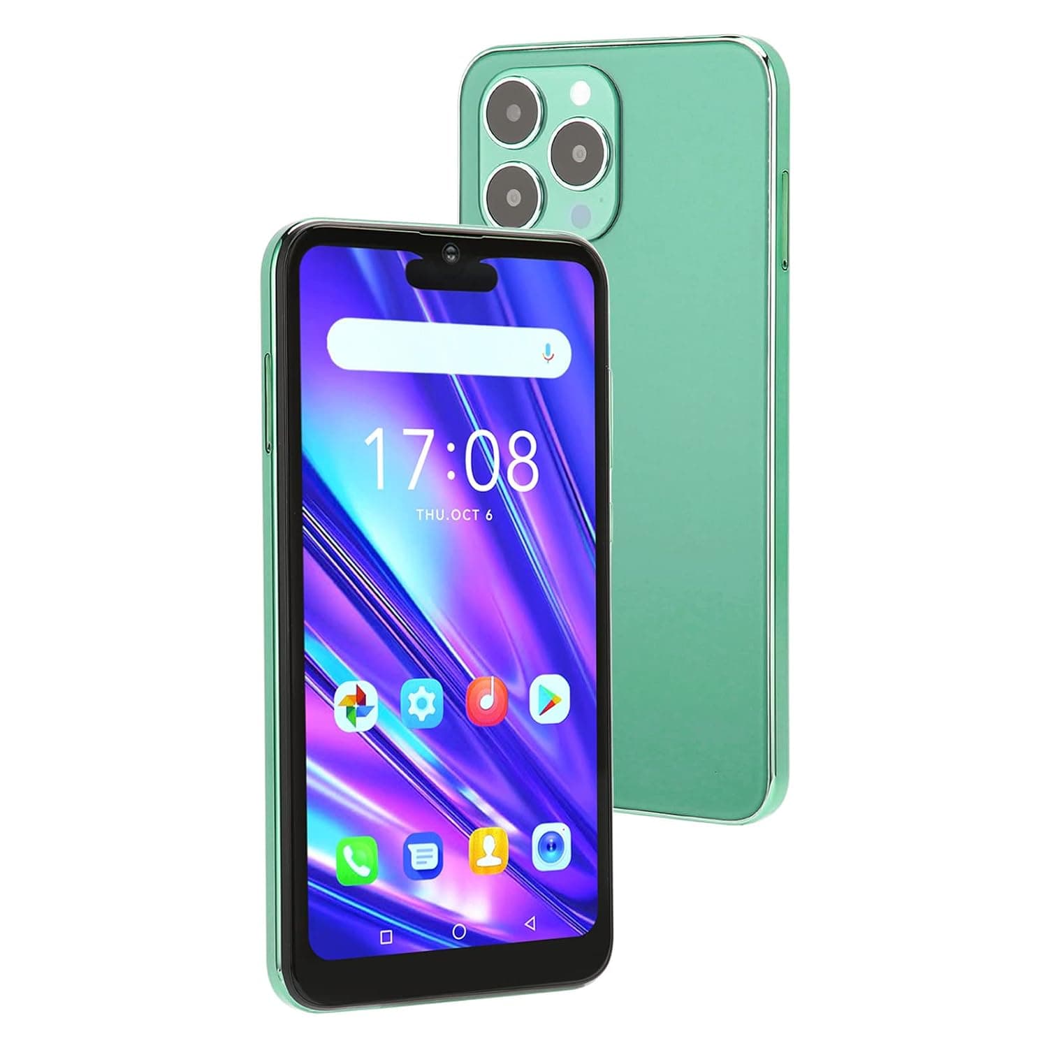 Smartphone, Front 5MP Rear 8MP Green Mobile Phone MTK6580A Quad Core with 64G Memory Expansion Card for Call