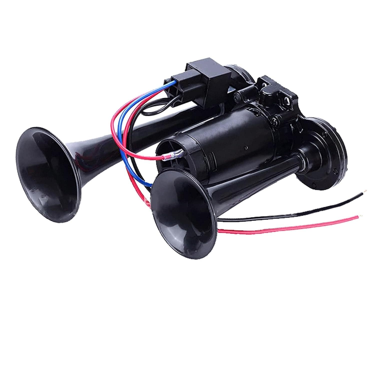 600DB Dual Trumpets Horn Kit, Chrome-Plated, Super Loud Sound for Trucks, Cars, Boats, 12V Vehicle Alarm System (Black Silver)
