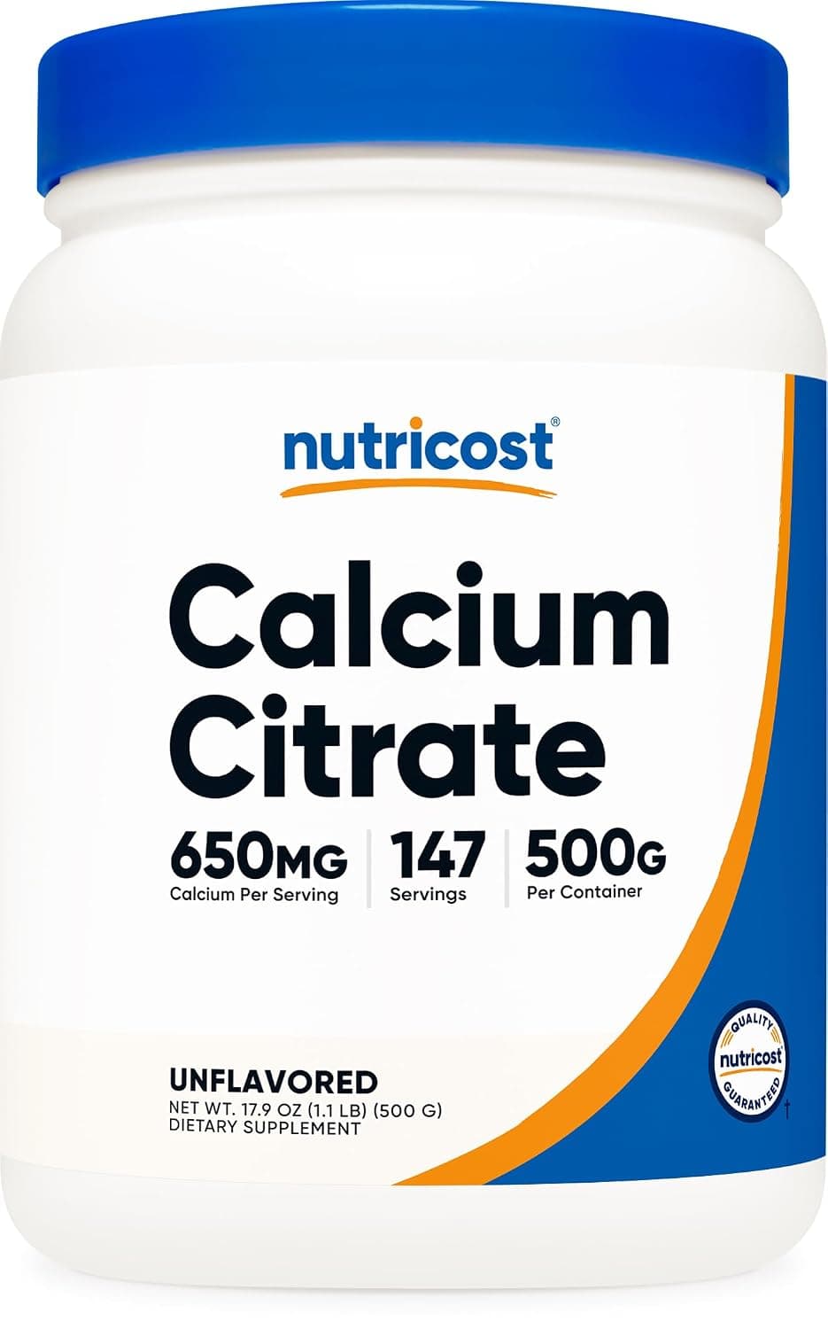 Nutricost Calcium Citrate Powder (500 Grams) (Unflavored) - Pure Calcium Citrate, No Fillers, Gluten Free (1.1lbs) | Pure Calcium Citrate, No Fillers (1.1lbs)