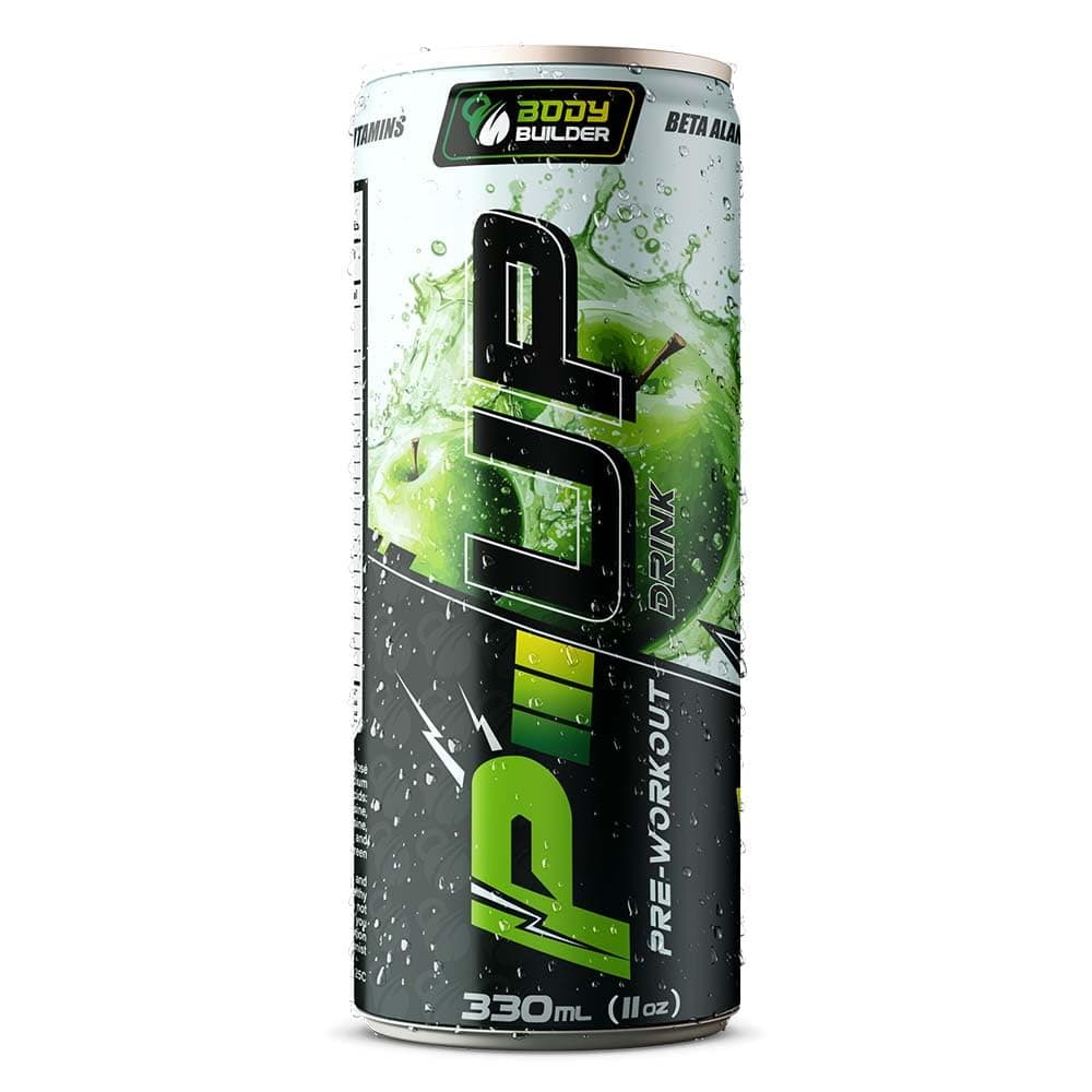 Body Builder P-up Pre-Workout Energy Drink | Zero-Sugar Carbonated Drink with EAAs, Citrulline Malate, Beta-Alanine & Caffeine – Boosts Energy, Focus & Muscle Recovery (Pack of 1, Apple)
