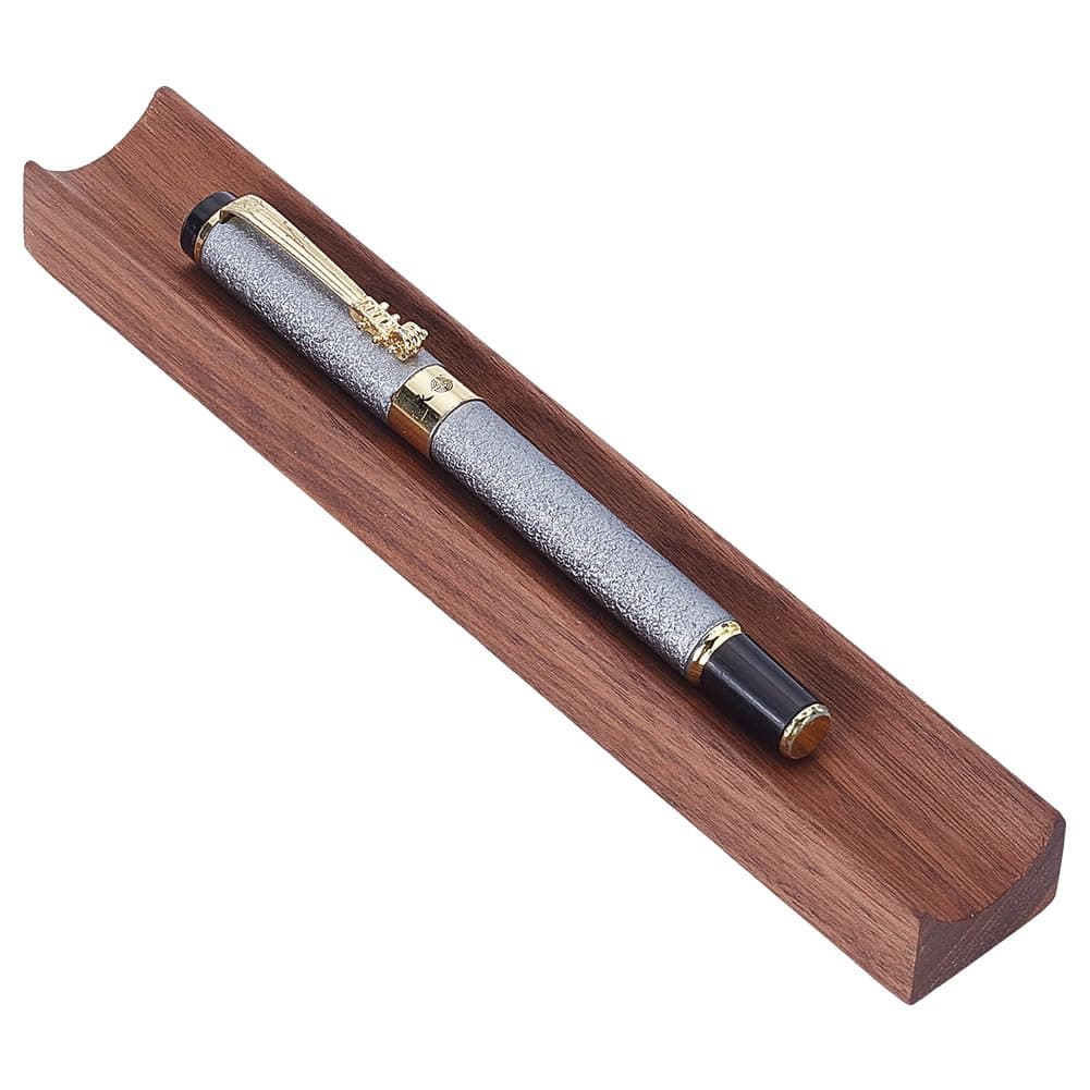 PLIGREAT Single Walnut Wood Pen Tray Wooden Desk Pencil Organizer Holder Minimalist Single Pen Rest for Office Stationery Desk Decor Retro Home Bedroom Decoration, 20x3x2cm/7.87x1.18x0.78inch