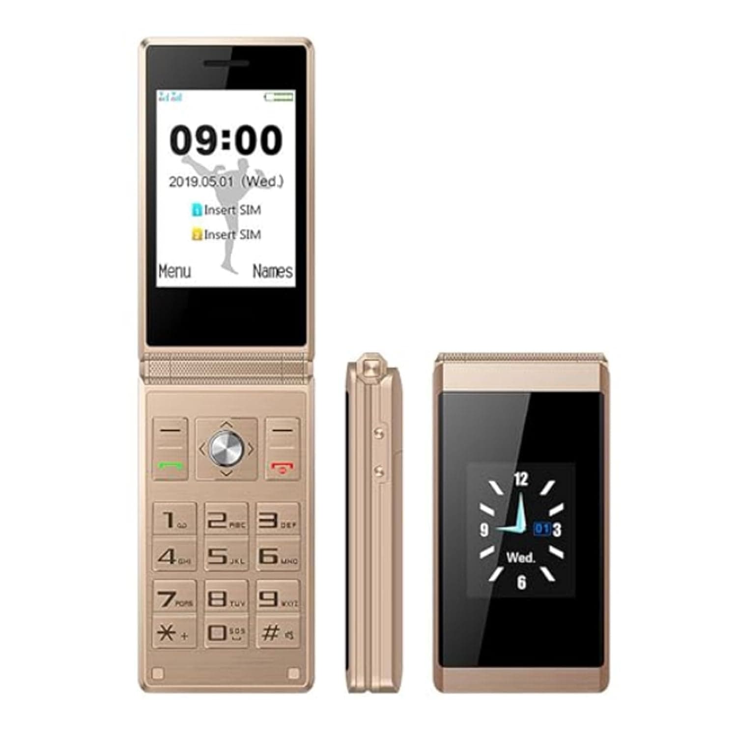 Classic Flip Phone, Backup Machine for The Elderly/children, Dual Sim Card, Multimedia Mp3, 1200 MAh Battery, Large Keypad+Large Volume, With SOS Button,Gold