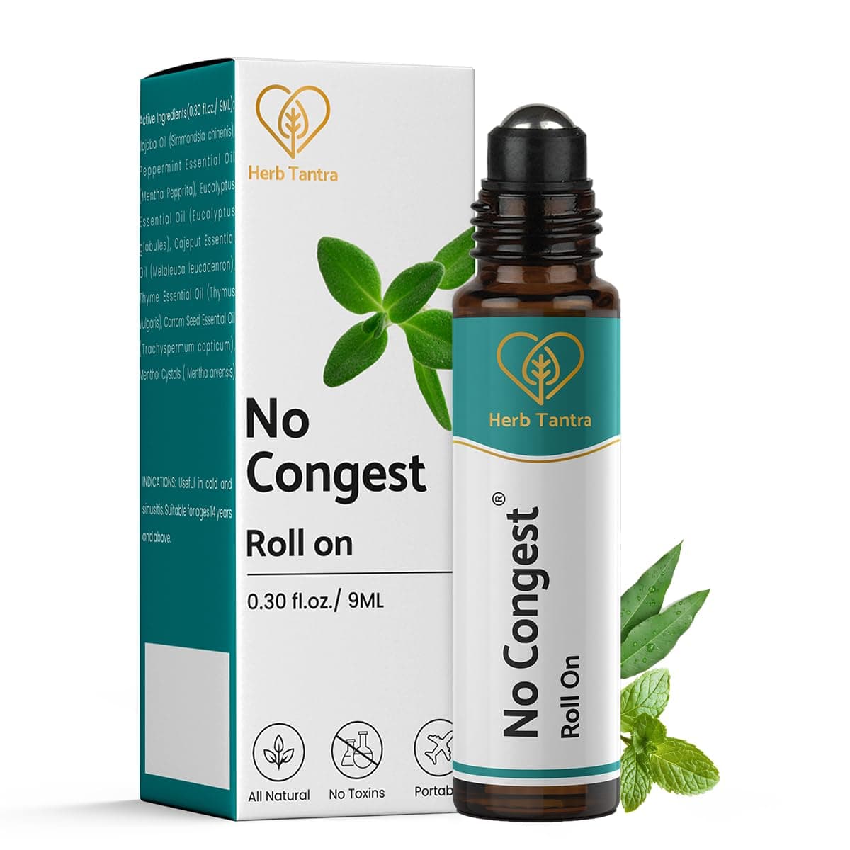Herb Tantra No Congest Sinus Relief Roll-On | Ayurvedic Nasal Decongestant with Eucalyptus | Quick Blocked Nose, Allergy, Snoring & Cold Relief