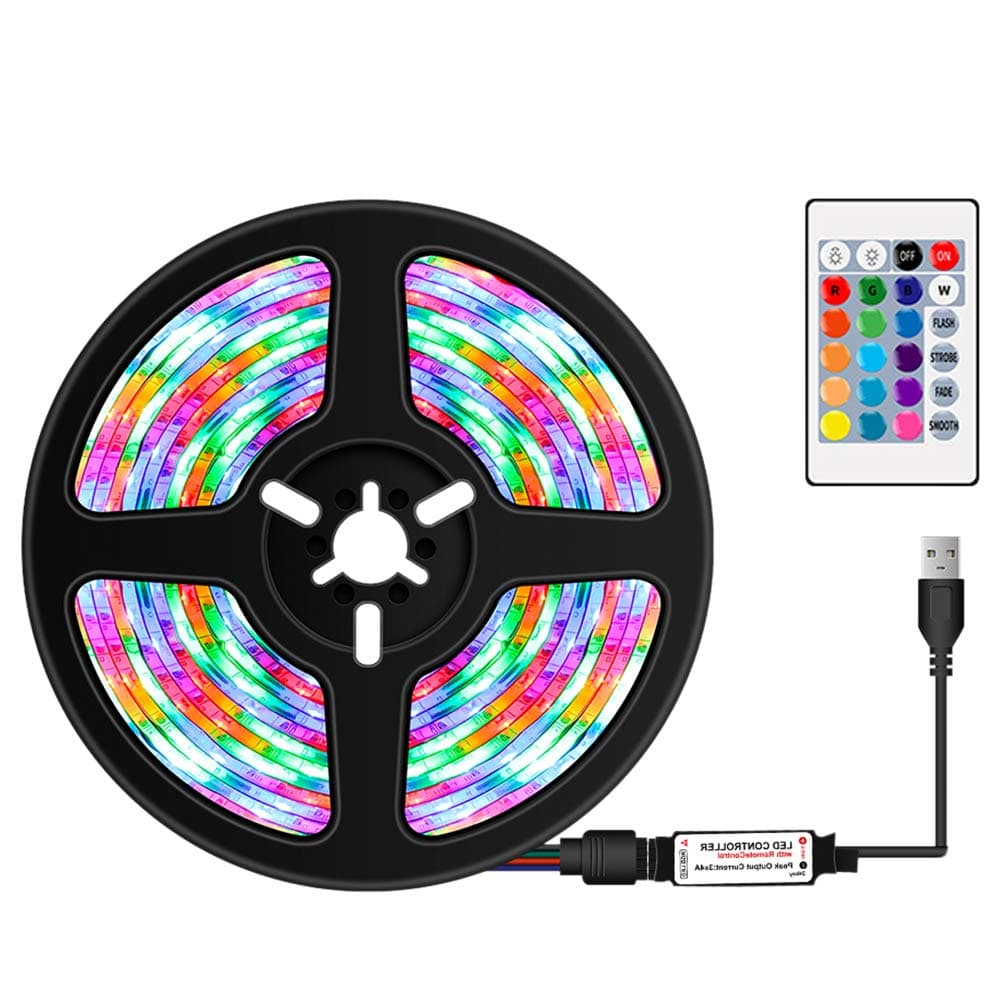 Fawoonu USB Dimmable RGB Colorful LEDs Strips Light with IR Remote Control 16 Colors & 4 Lighting Modes 4m 240LEDs Rope Light for TV Computer Desktop Background Home Kitchen Decorative Lighting