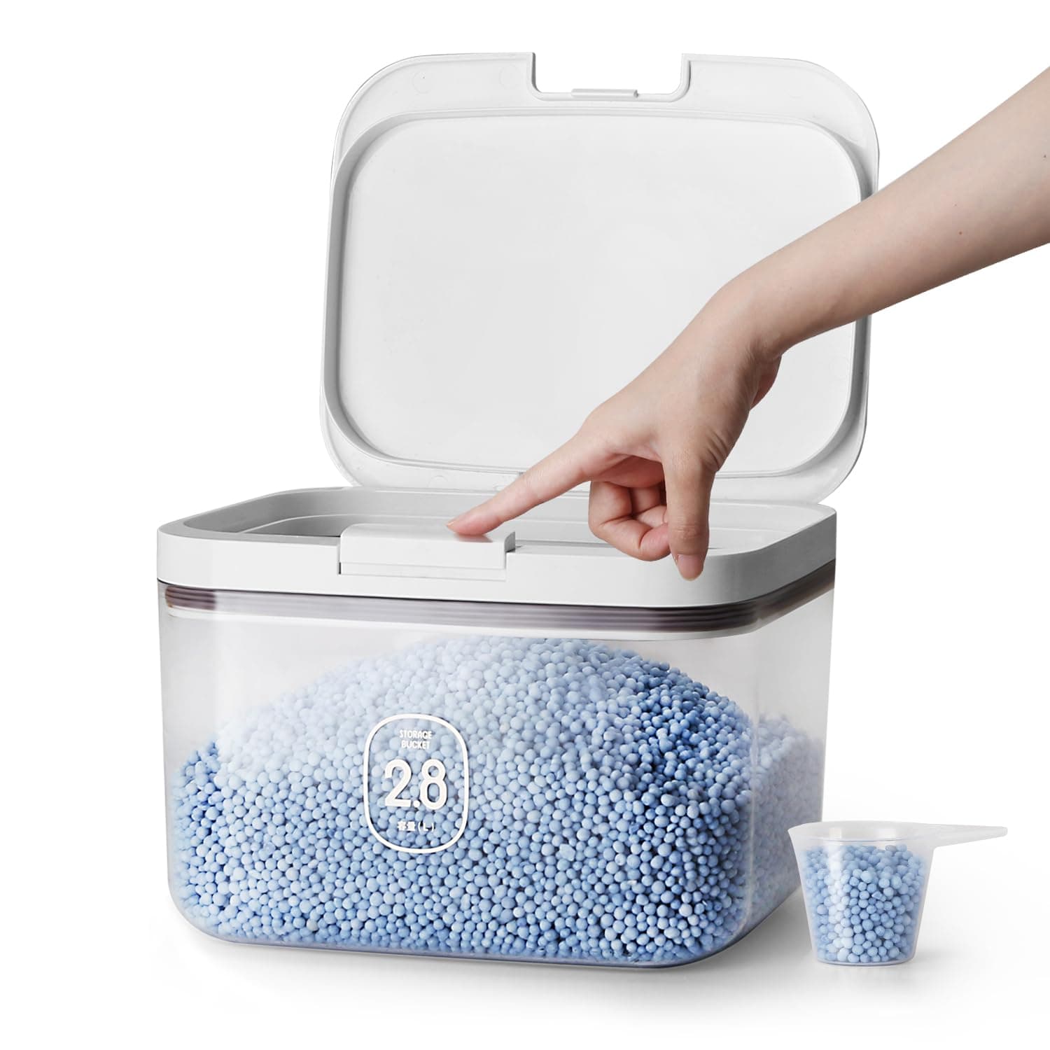 LivLab Mker Laundry Detergent Dispenser with One-Press Lid,for Laundry Room Organization,Clear PET Laundry Powder Container with Measuring Cup,Laundry pods Container (2.8L-Clear) | Clear PET Laundry Powder Container with Measuring Cup, Laundry Pods Container for Laundry Room Organization 100oz(120 Pods)