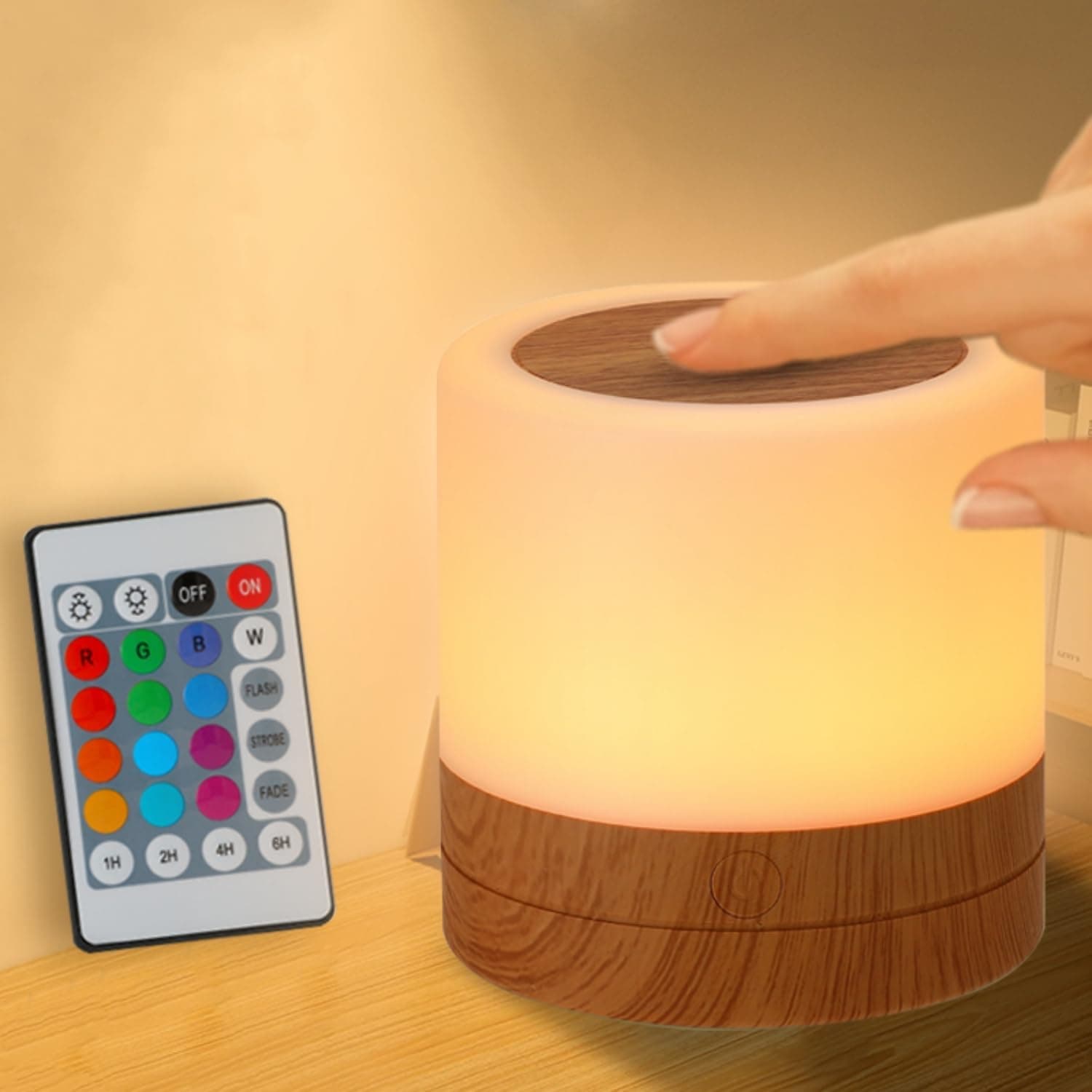 Rechargeable Nursery Night Light for Kids – Portable USB LED Desk Lamp with 13 RGB Colors, 4 Brightness Levels, Touch & Remote Control, Cordless Bedside Table Lamp for Bedroom, Living Room - Brown