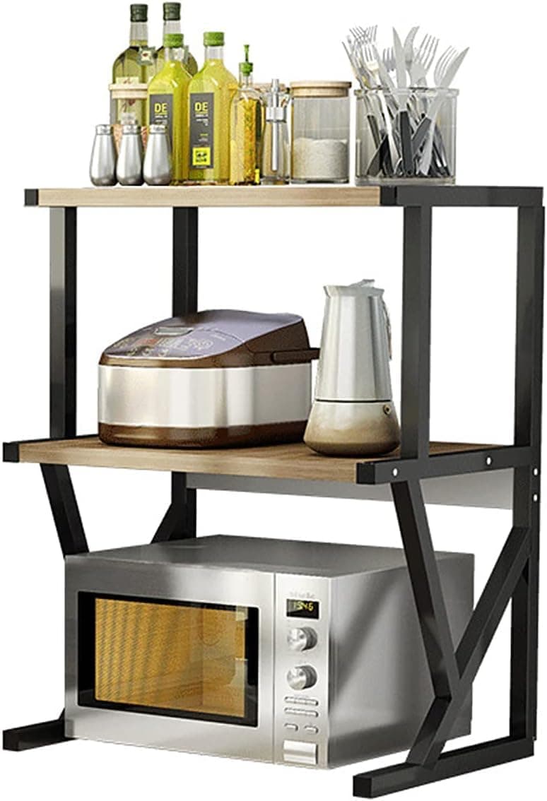 Microwave Stand Oven Storage Rack,3-Tier Kitchen shelving,Microwave Shelf Kitchen Organizer Shelf, Wood Kitchen Counter Spice Rack Desktop for Kitchen (Black)
