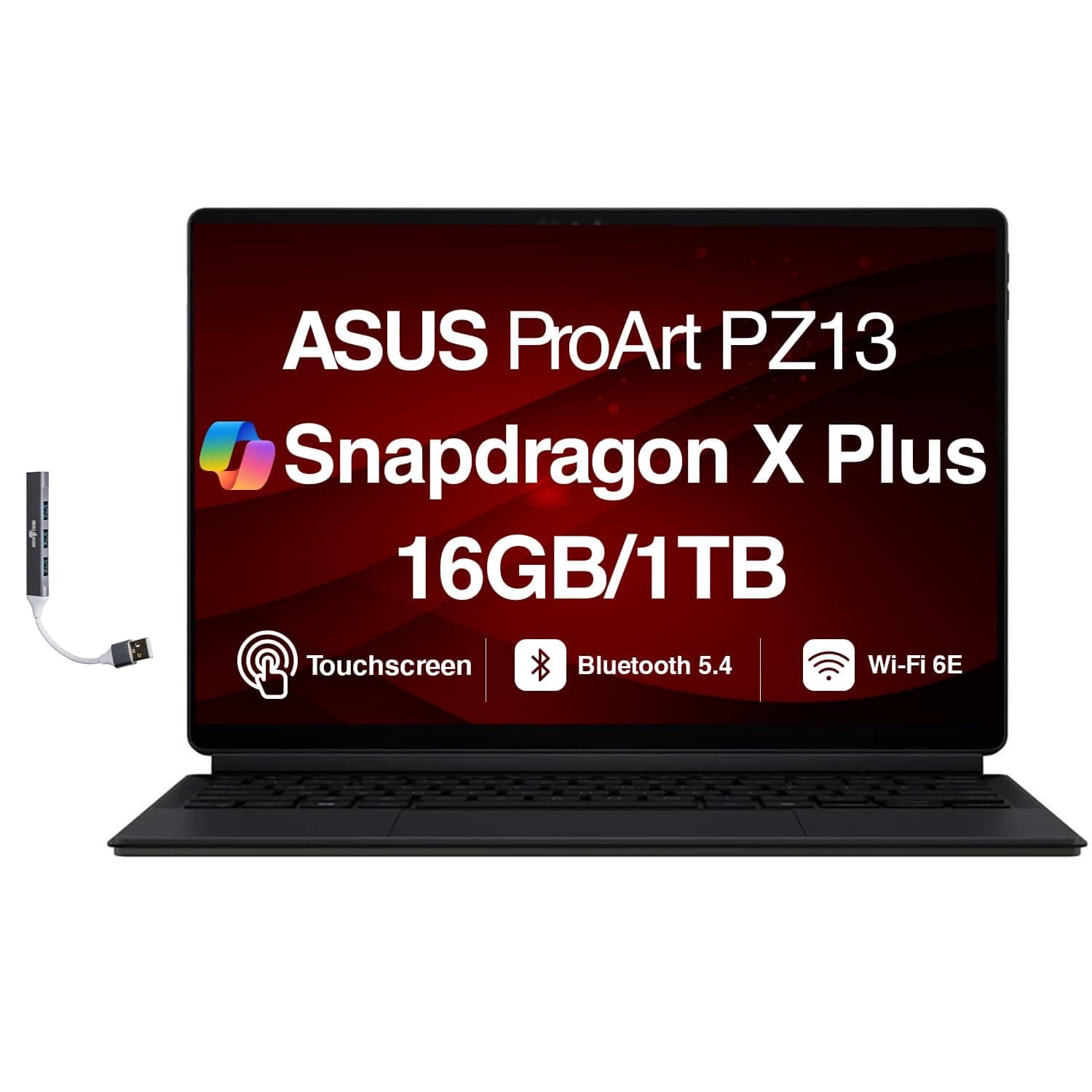 ASUS ProArt PZ13 2-in-1 AI Creator Laptop 13.3" Touch OLED 3K Detachable Display (Qualcomm Snapdragon X Plus X1P-42-100, 16GB LPDDR5X, 1TB M.2 SSD, Backlit KB, WiFi 7, Win11P) w/DKZ USB Port Expander
