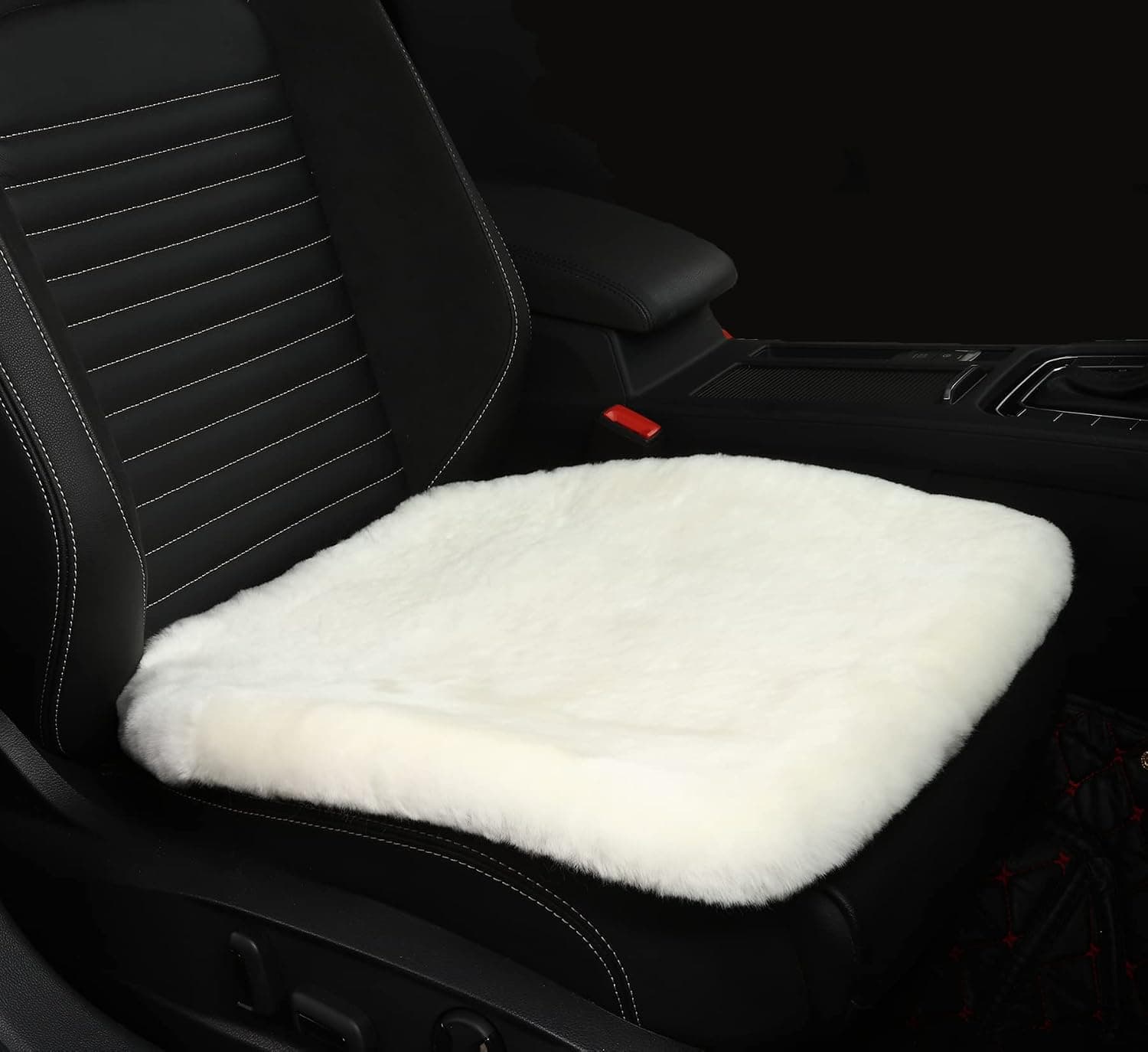 Sheepskin Seat Cushion Cover Wholehide Short Wool Seat Pad Natural Fur Car Seat Covers Universal Fit for Most Car, Truck, SUV, or Van Front Beige White