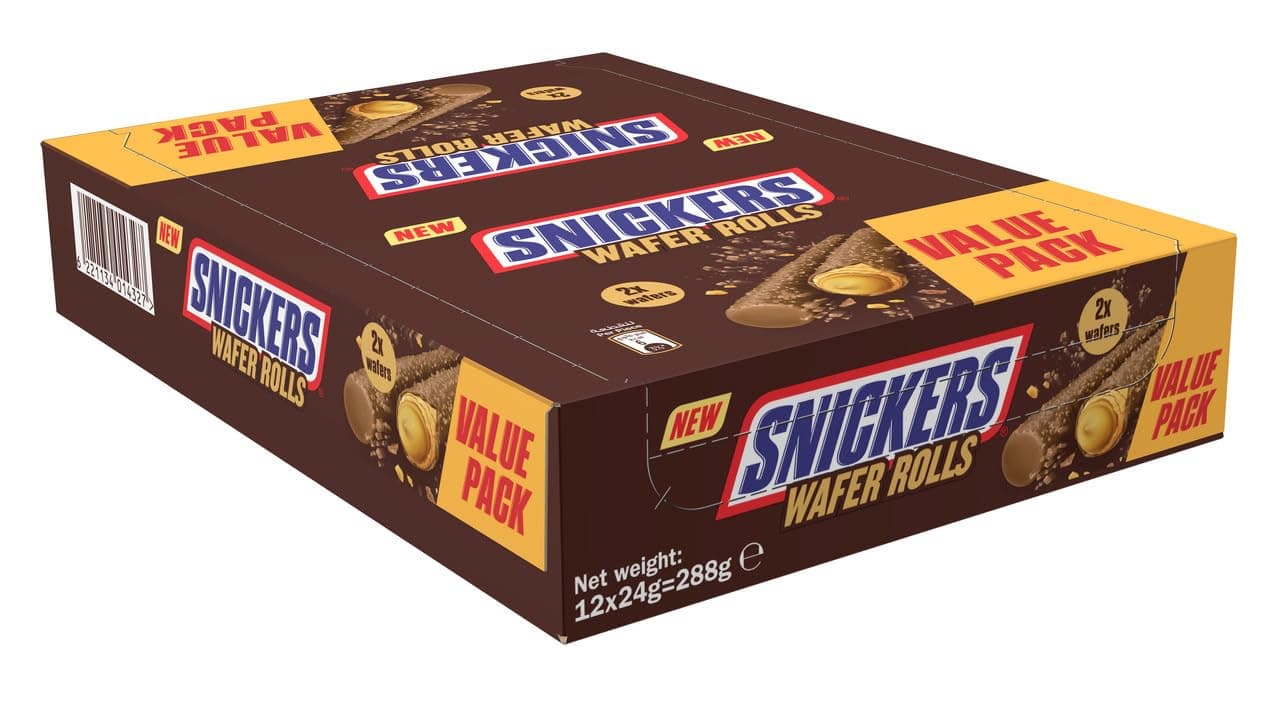 Snickers Peanut Rool Wafer Chocolate Candy Value Pack, 12 x 24g, 288g Total