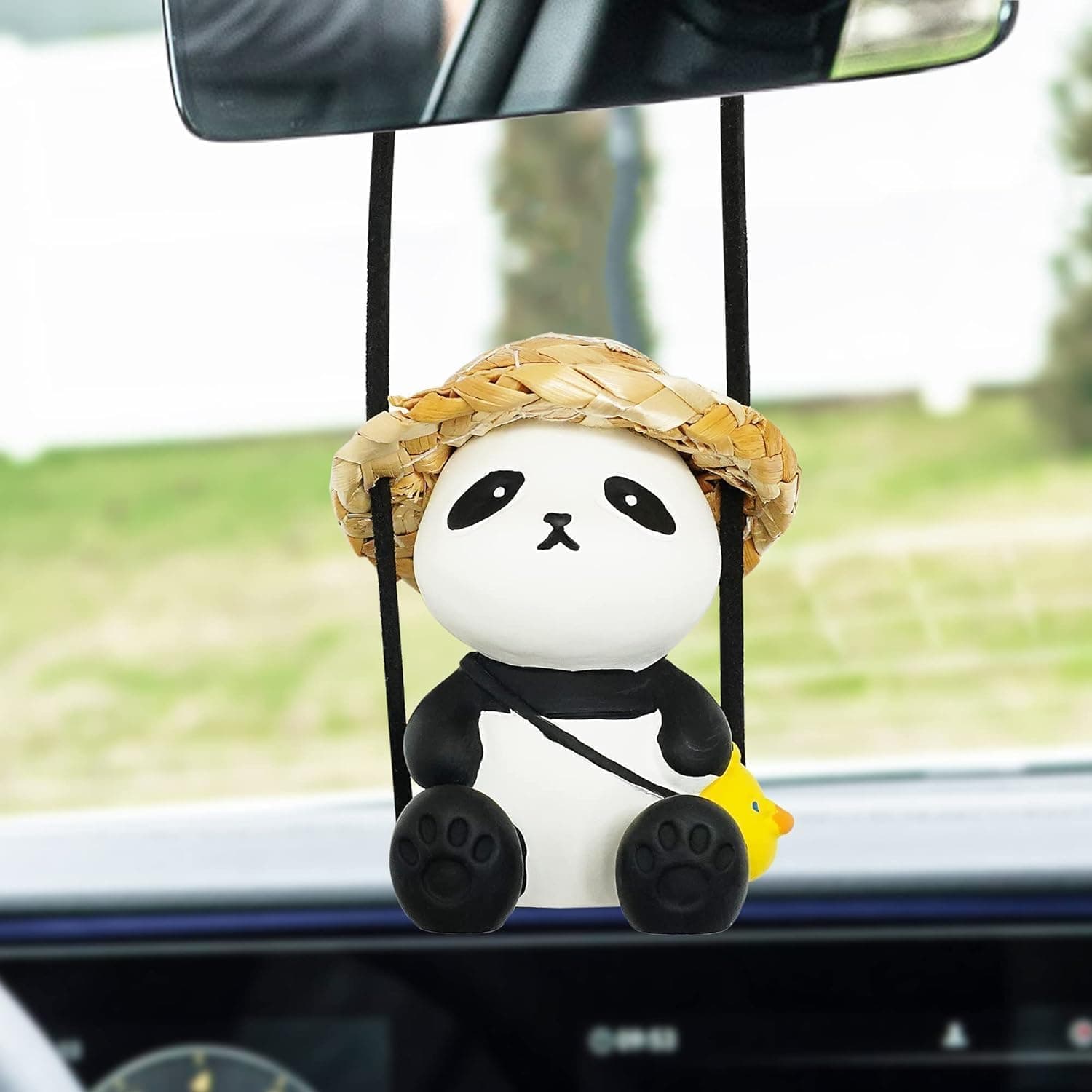 Aputue Panda Car Accessories, Cute Resin Panda Car Hanging Ornament with Swinging Design, Rearview Mirror Decoration for Car Interior, Gift for Animal Lovers and Panda Enthusiasts